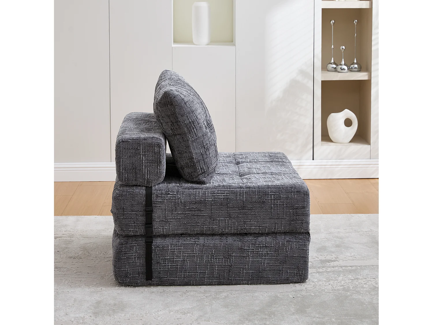 Canapé convertible pliable gris en chenille, avec coussin, lit d'appoint, salon/chambre