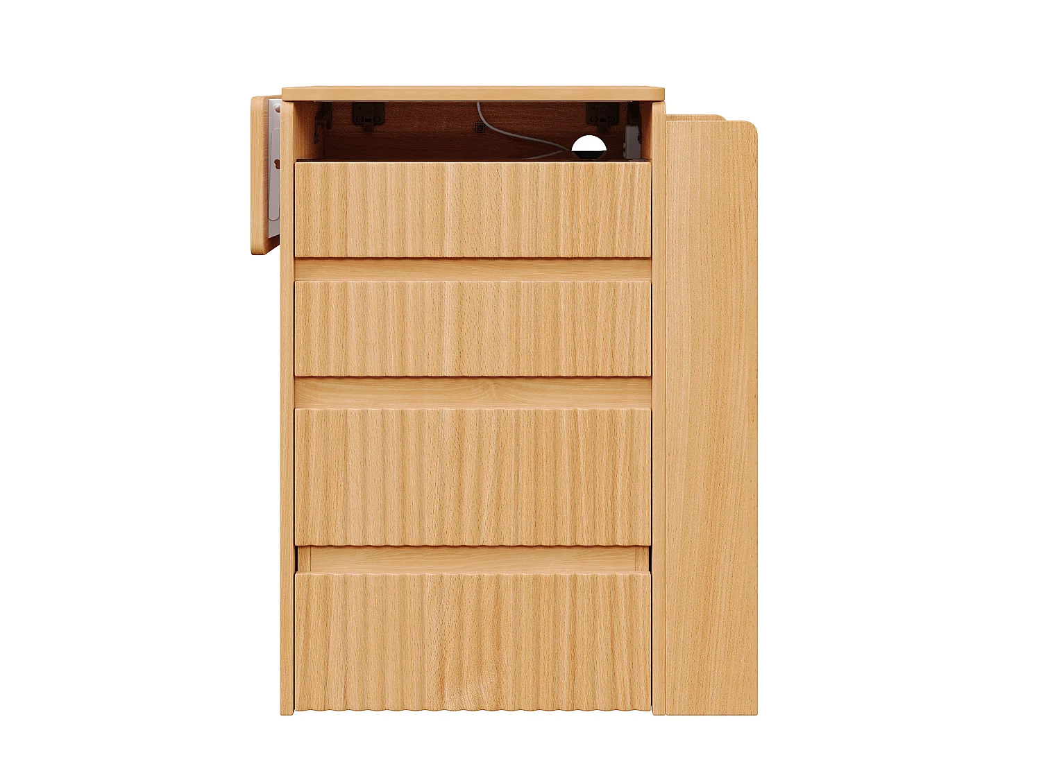 Coiffeuse naturel avec miroir LED rabattable, USB/Type-C, tabouret et 3 tiroirs