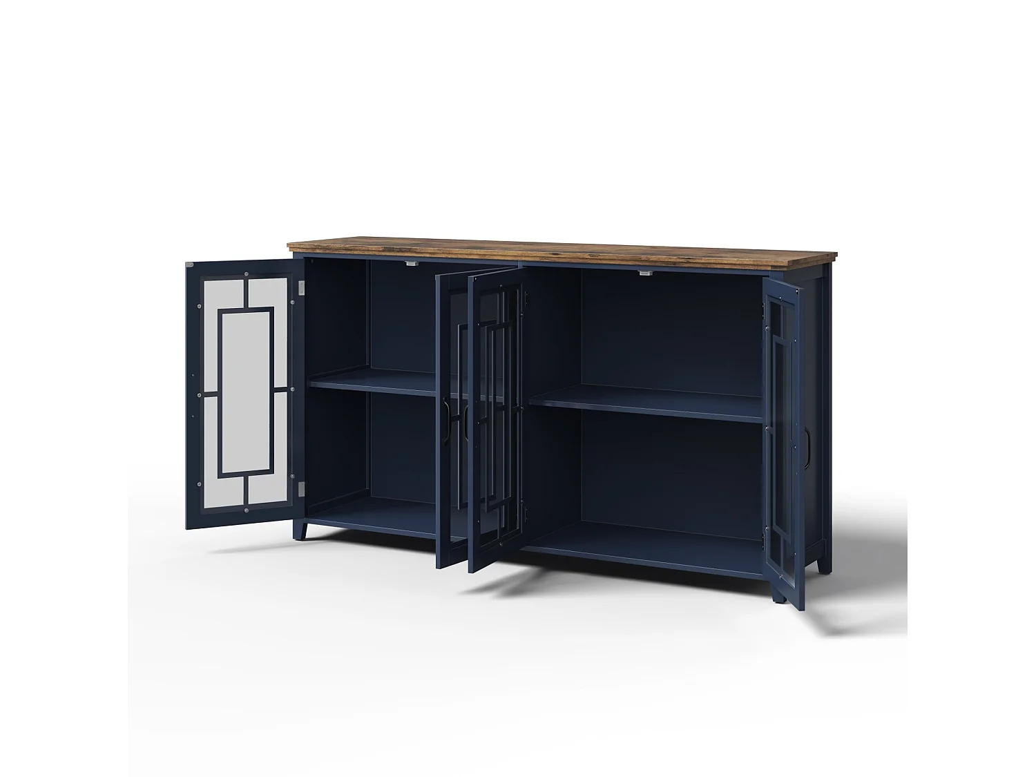 Buffet moderne avec 4 portes vitrées - Bleu 160 x 40 x 86 cm
