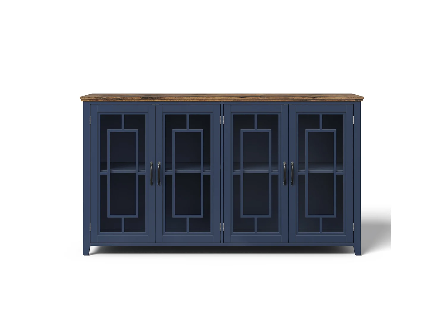 Buffet moderne avec 4 portes vitrées - Bleu 160 x 40 x 86 cm