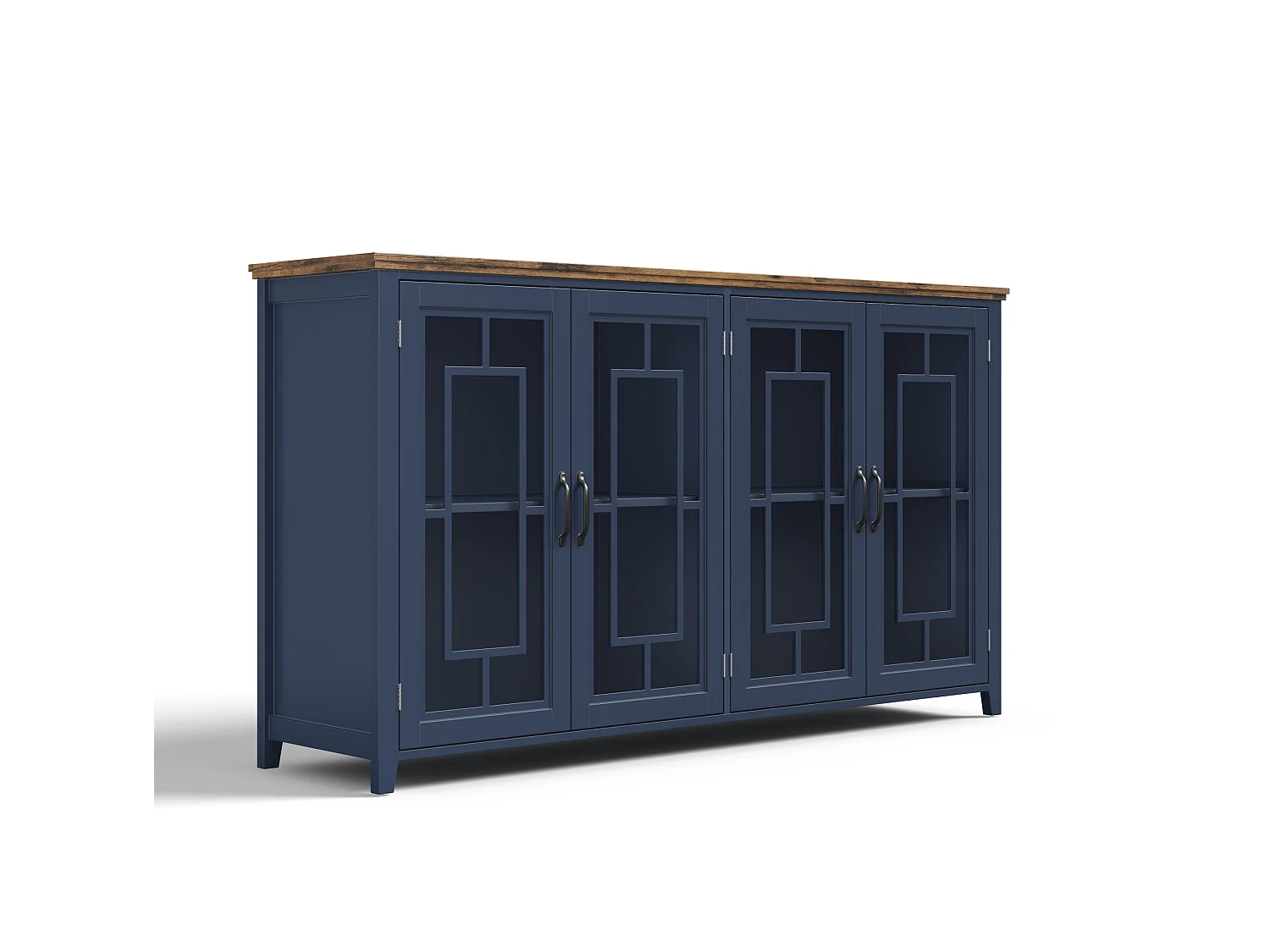 Buffet moderne avec 4 portes vitrées - Bleu 160 x 40 x 86 cm