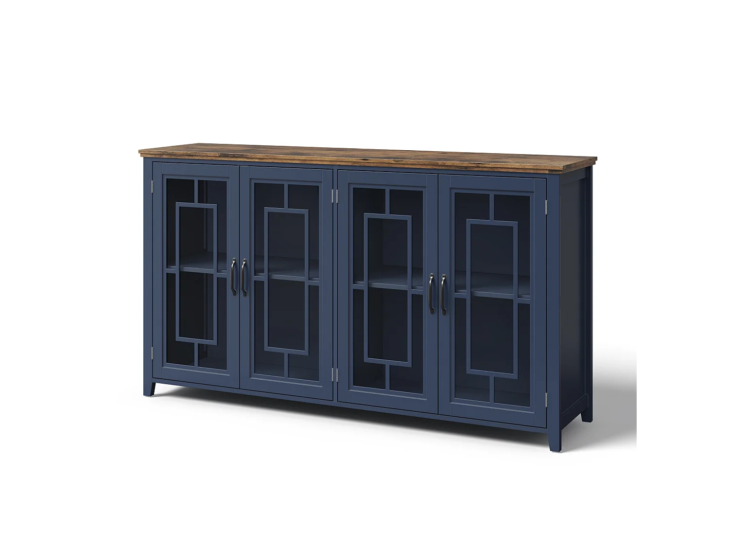 Buffet moderne avec 4 portes vitrées - Bleu 160 x 40 x 86 cm