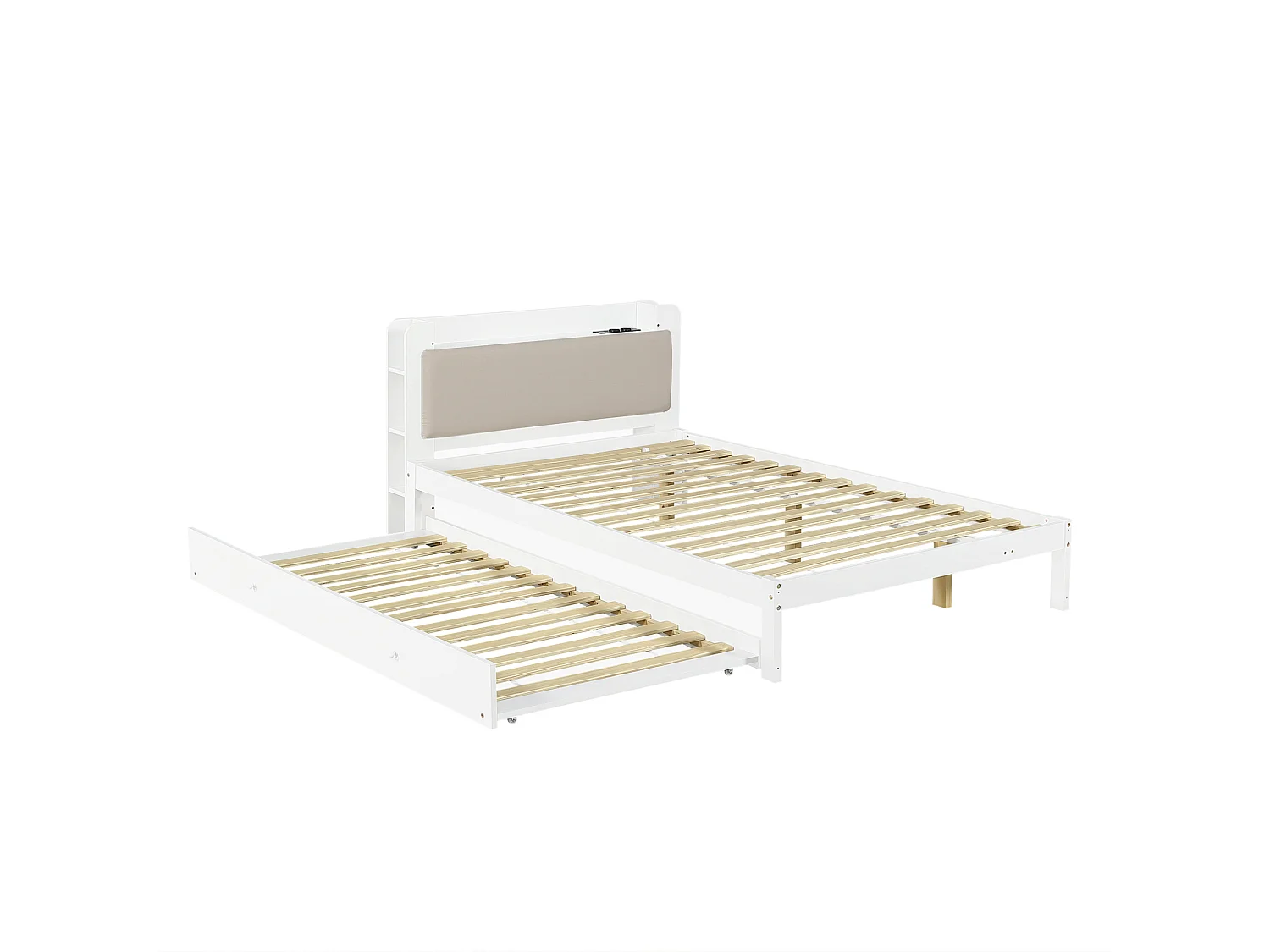 Lit enfant 120x200 cm avec lit gigogne 90x190 cm et prise - Blanc