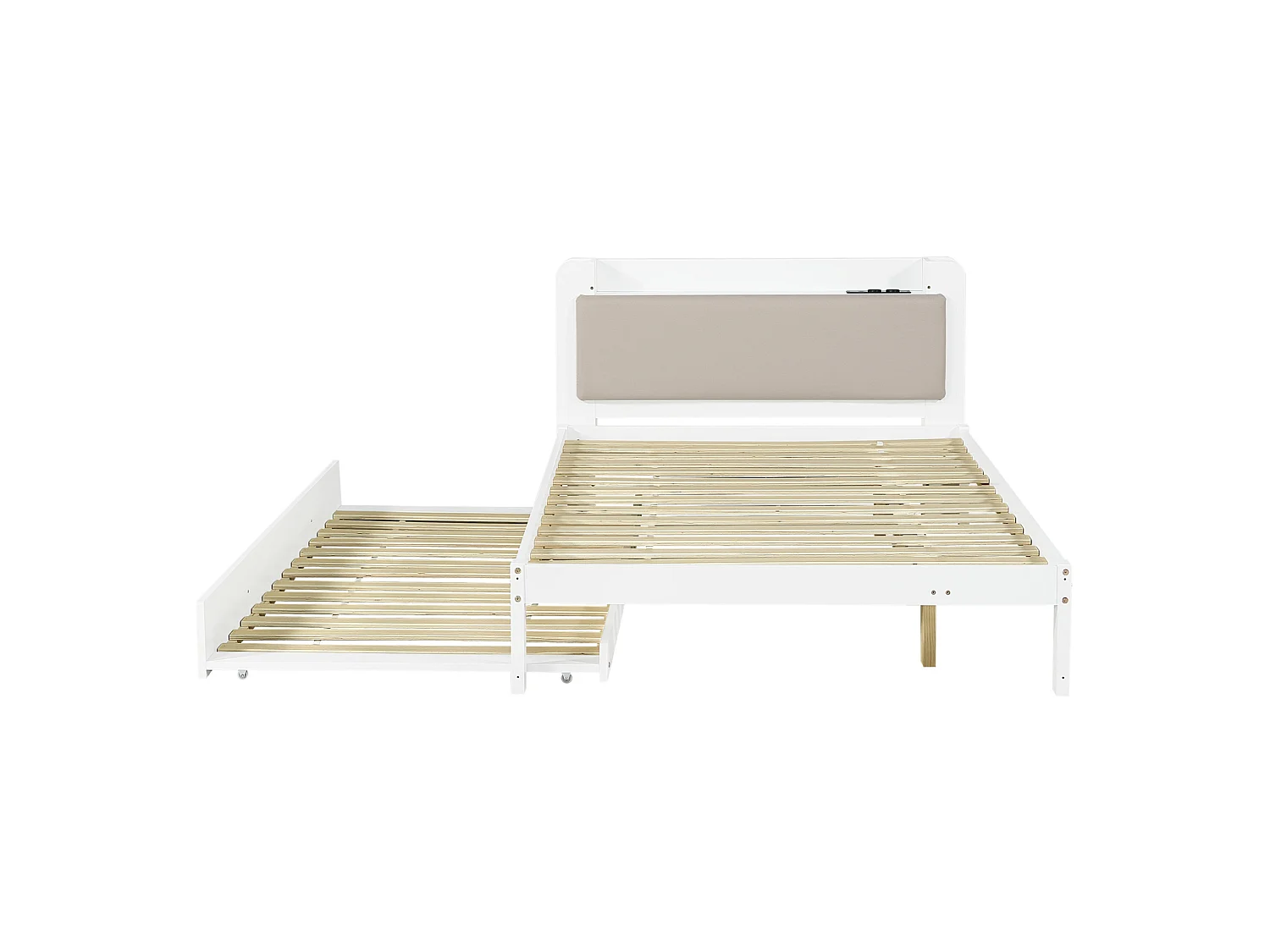 Lit enfant 120x200 cm avec lit gigogne 90x190 cm et prise - Blanc