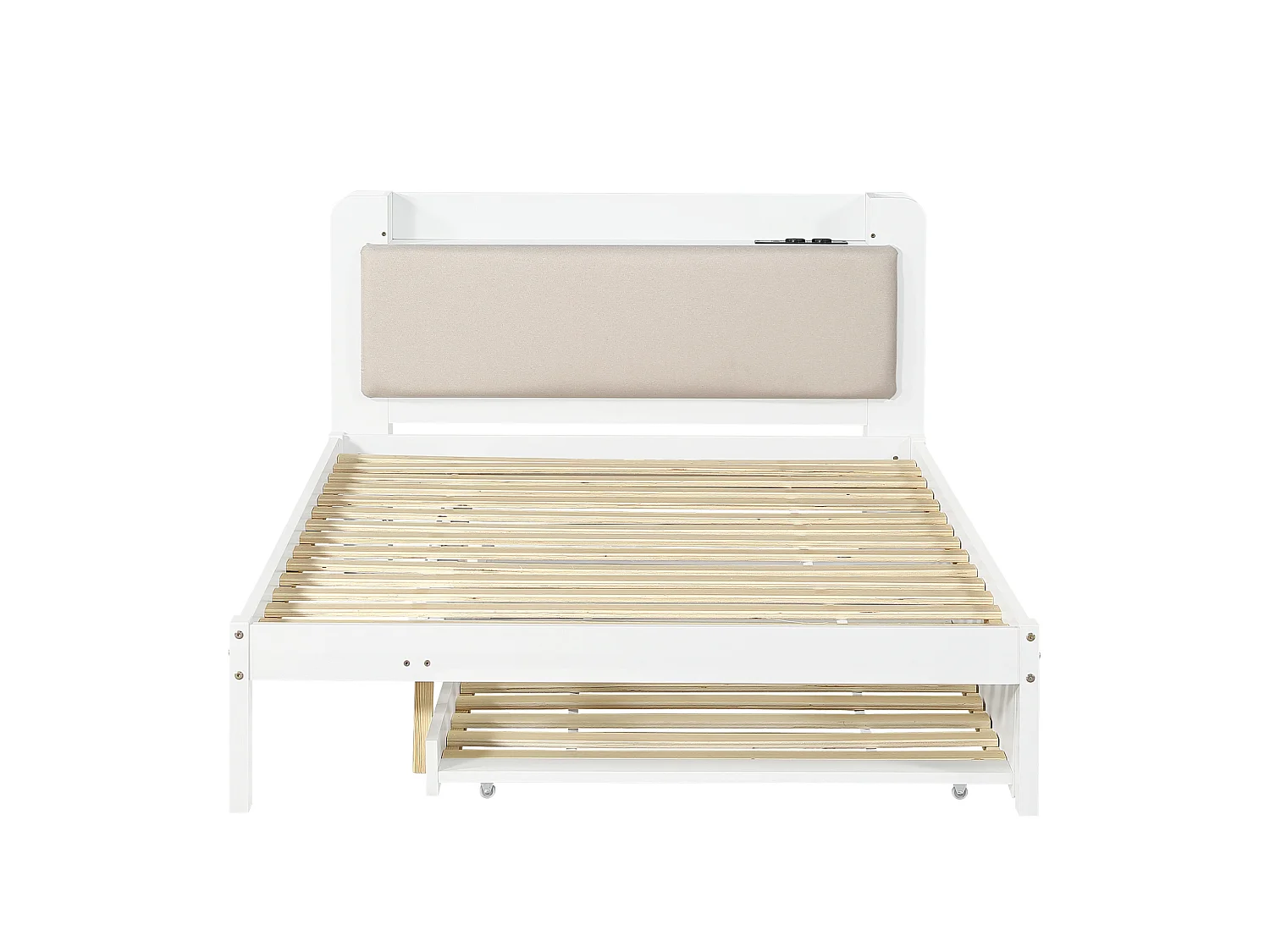 Lit enfant 120x200 cm avec lit gigogne 90x190 cm et prise - Blanc
