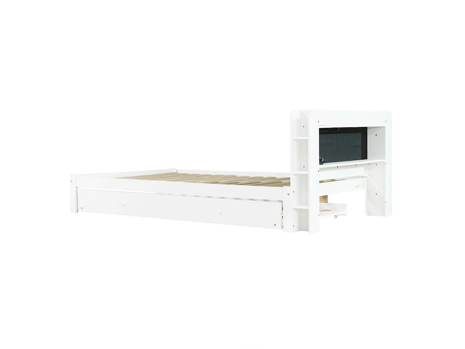 Lit enfant 120x200 cm avec lit gigogne 90x190 cm et prise - Blanc
