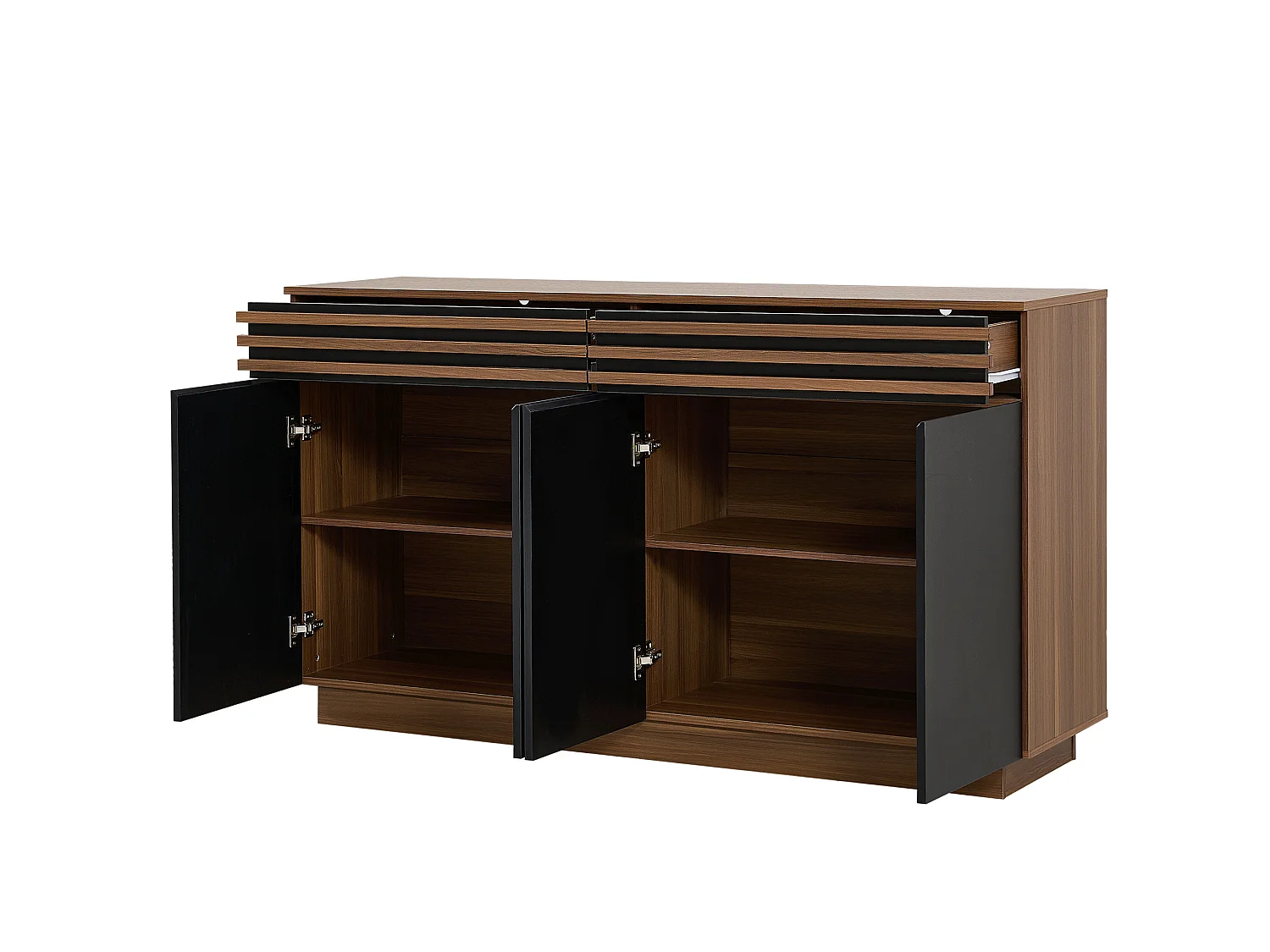 Buffet aspect bois brun avec 2 tiroirs et 4 portes – Pour salon, cuisine