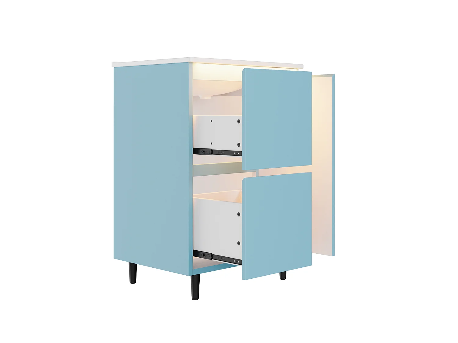 Mobiletto bagno autoportante da 61 cm con lavabo integrato, illuminazione a LED e 2 cassetti - Blu