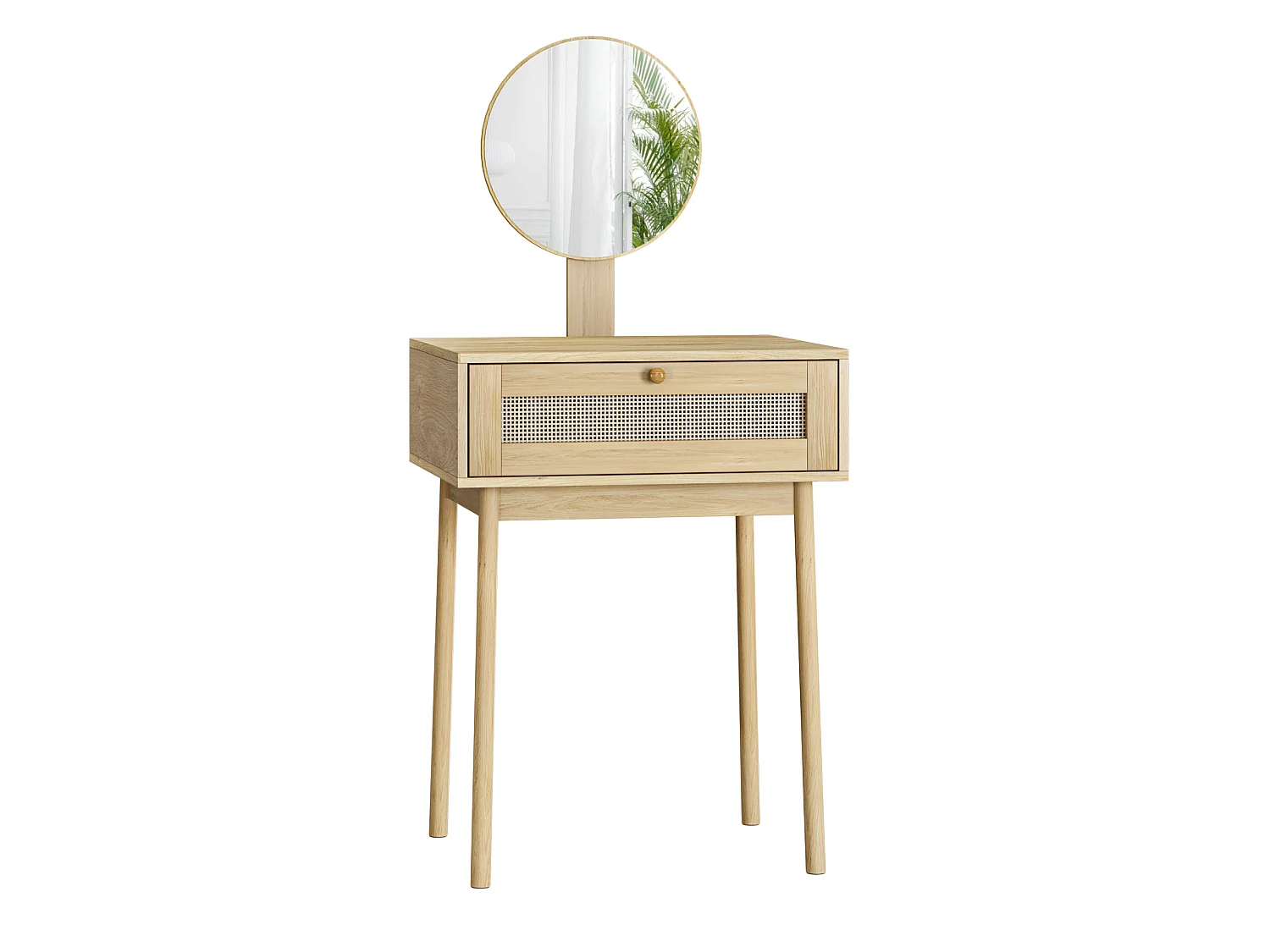 Coiffeuse 60x50x128 cm en bois avec miroir rond et tiroir