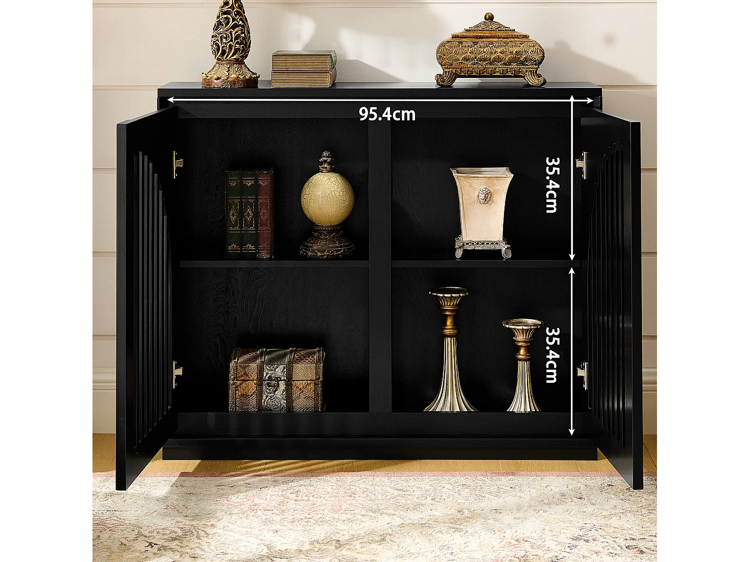 Buffet noir avec 2 portes - Façades cannelée