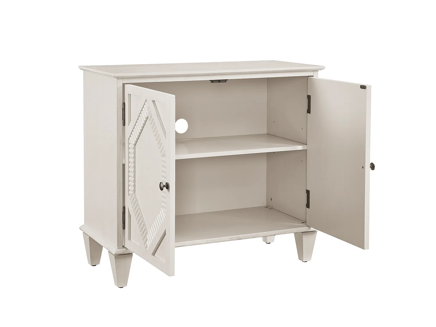 Buffet rétro 85.3 cm avec 2 portes et étagère réglable - Blanc