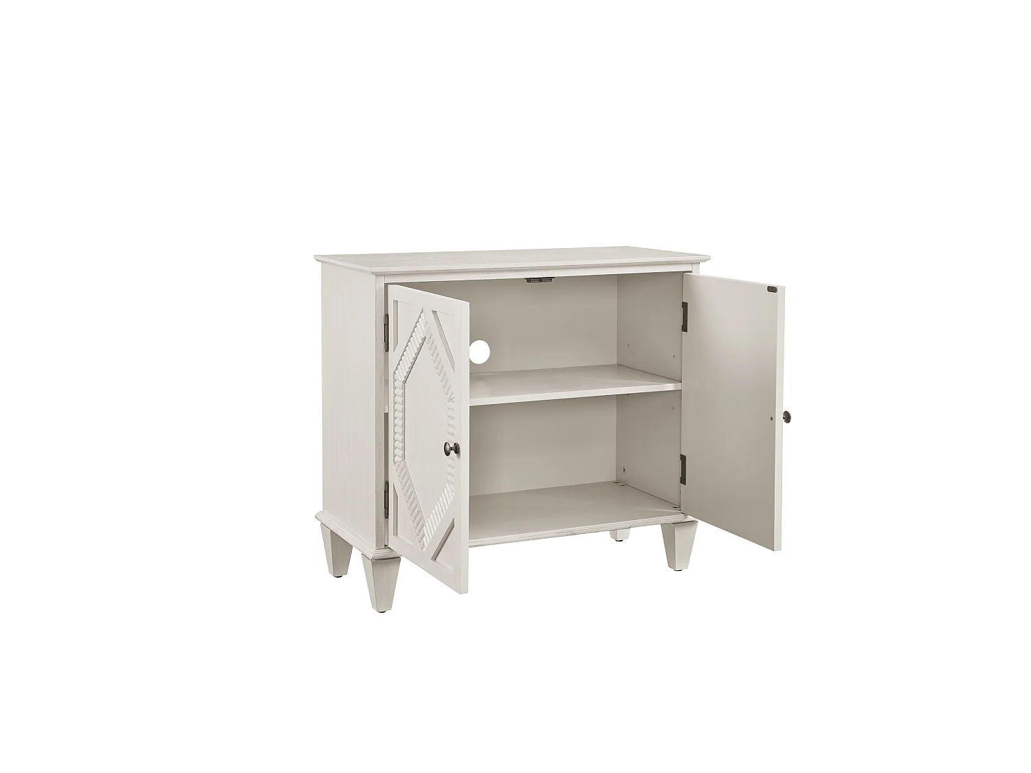 Buffet rétro 85.3 cm avec 2 portes et étagère réglable - Blanc