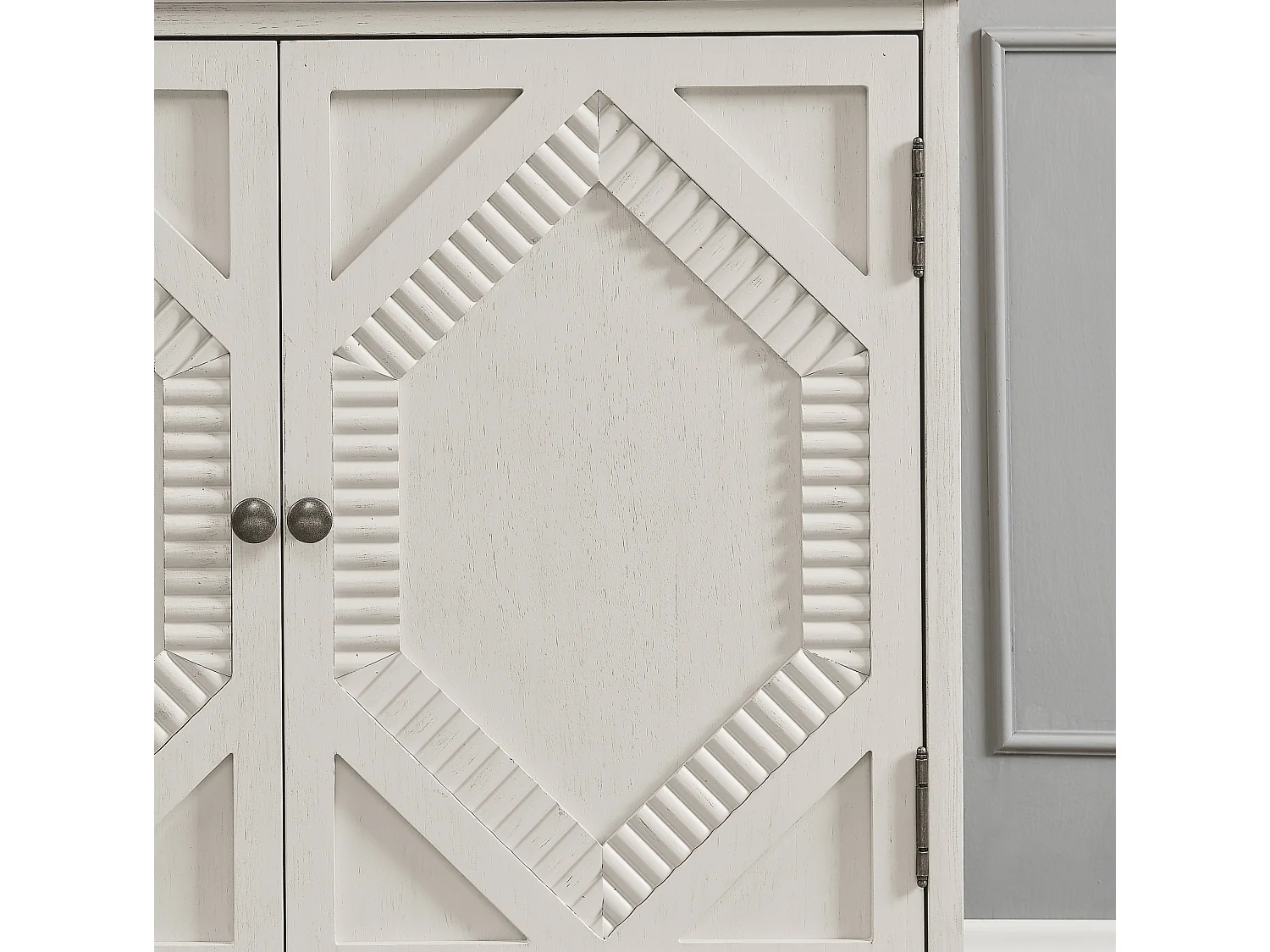 Buffet rétro 85.3 cm avec 2 portes et étagère réglable - Blanc