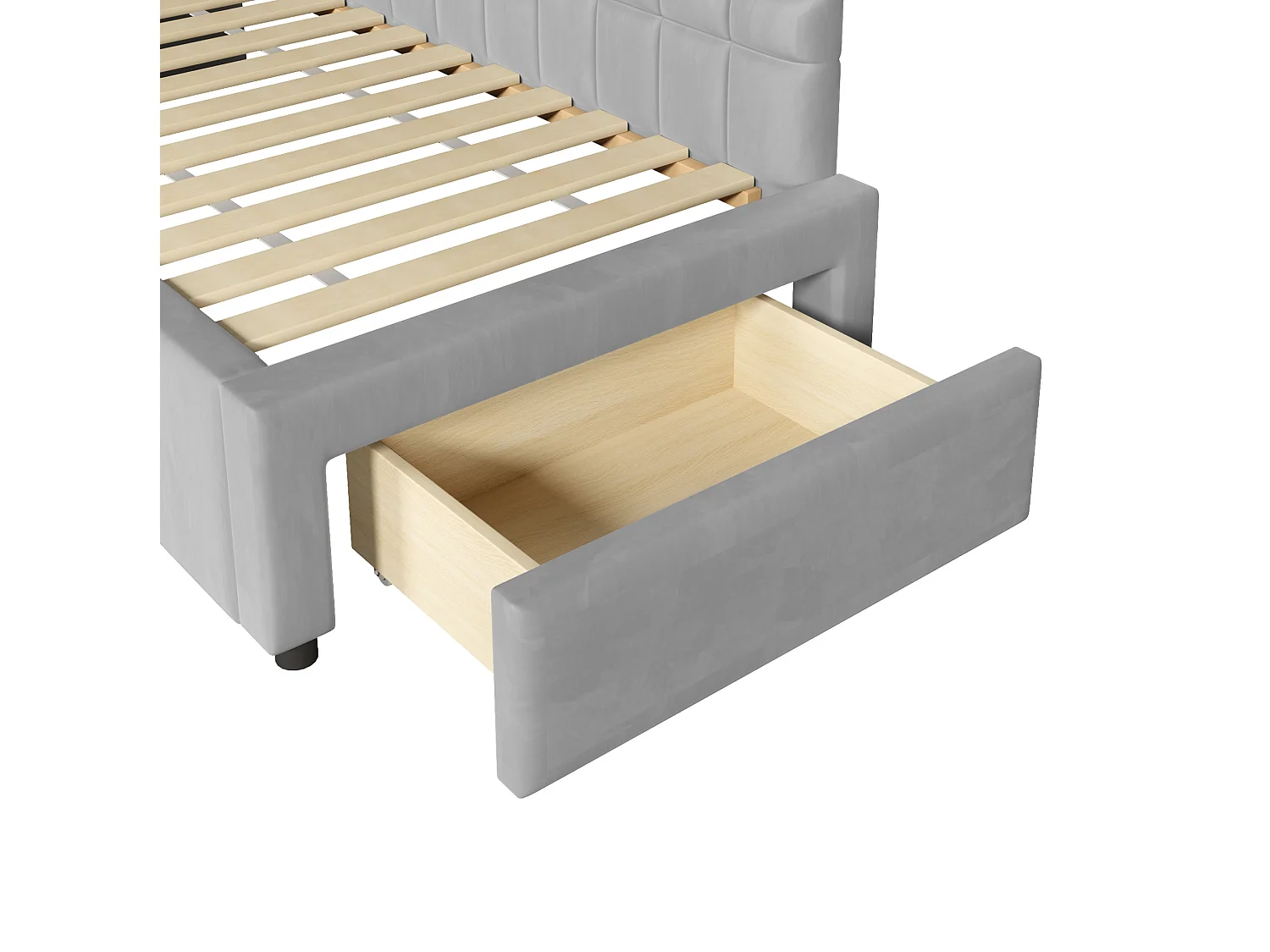 Lit enfant en forme de L 90x200 cm avec lit gigogne 90x190 cm et tiroir - Tissu gris