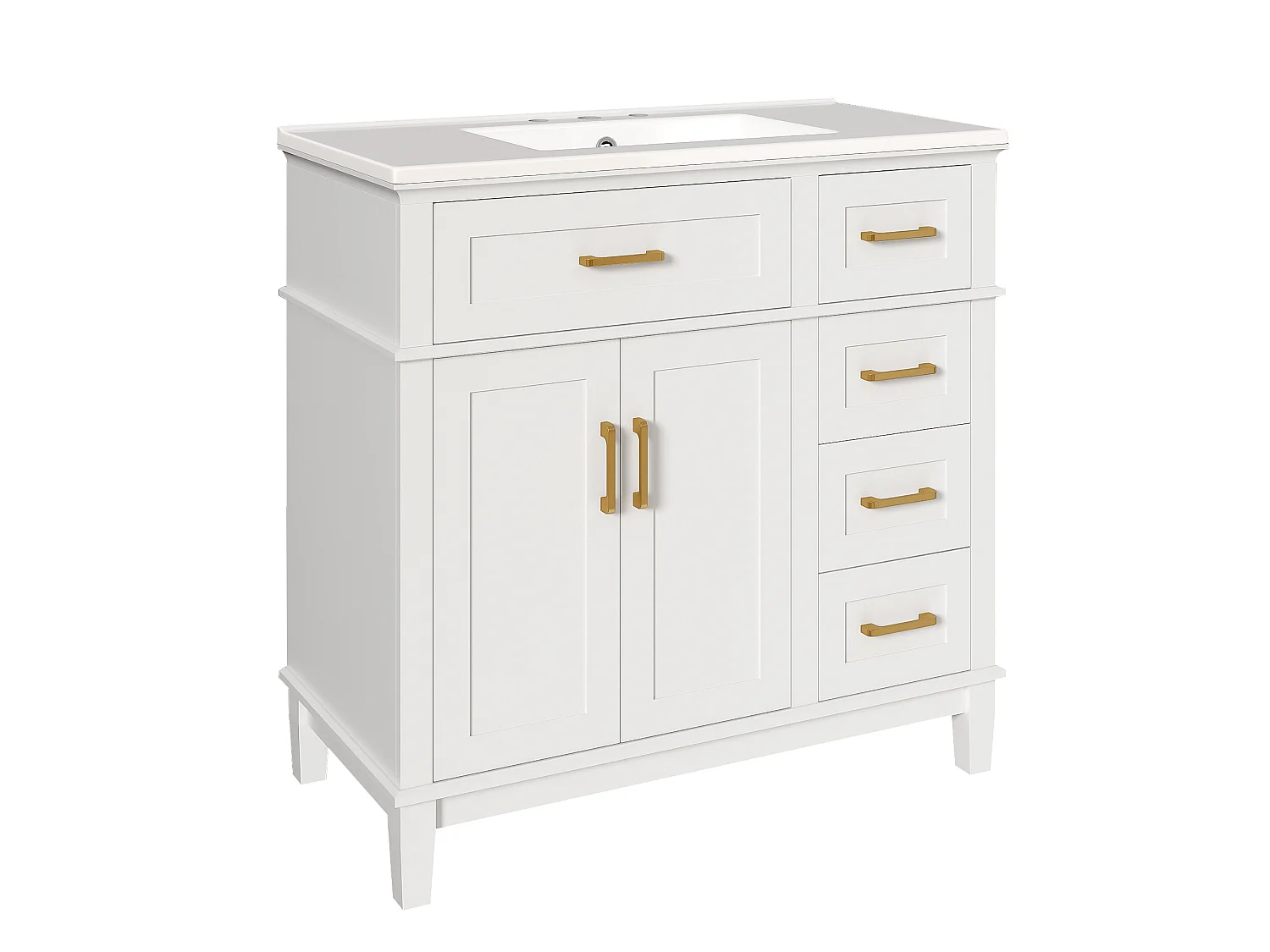 Mobiletto bagno autoportante da 91 cm con lavabo integrato e 4 cassetti - Bianco