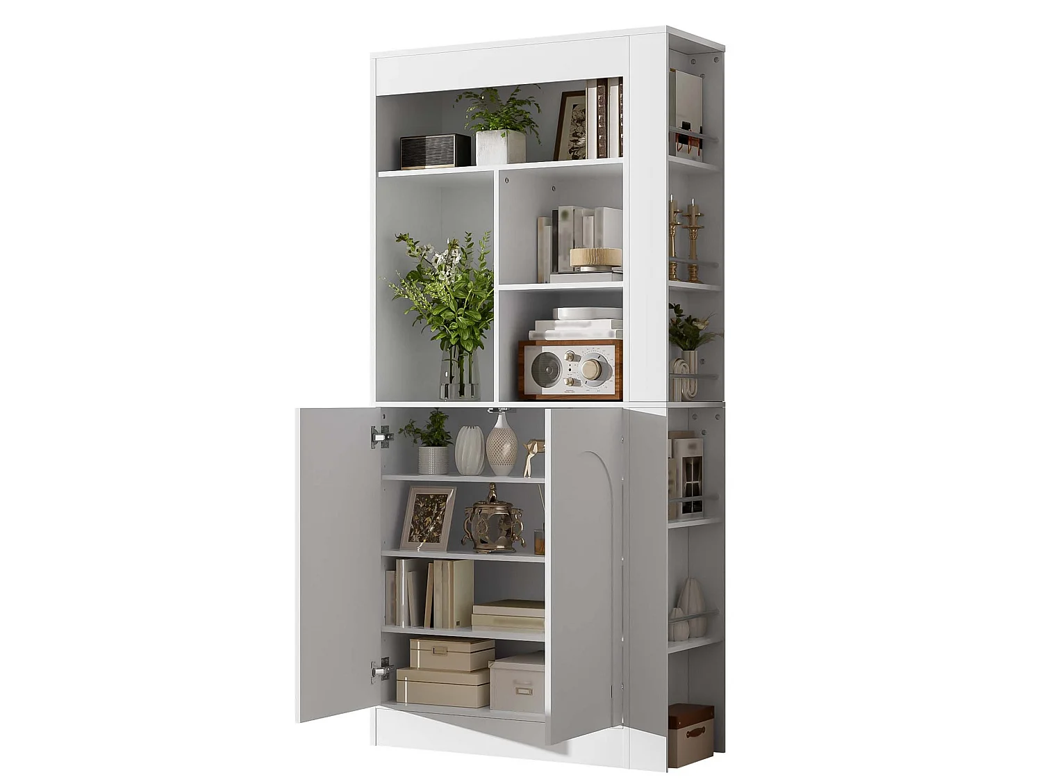 Buffet haute multifonctionnelle avec 2 portes et étagères - Blanc 85 × 35 × 180 cm