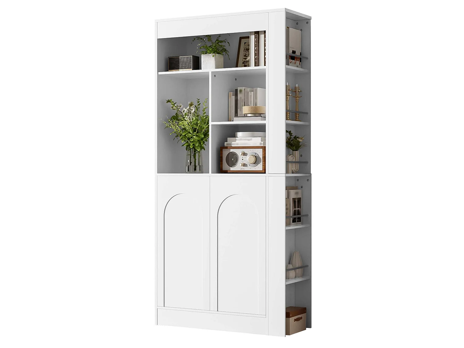 Buffet haute multifonctionnelle avec 2 portes et étagères - Blanc 85 × 35 × 180 cm