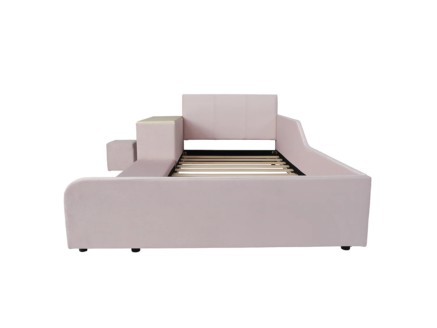 Lit enfant 90x200 cm avec bureau et tabouret - Lit simple en velours rose