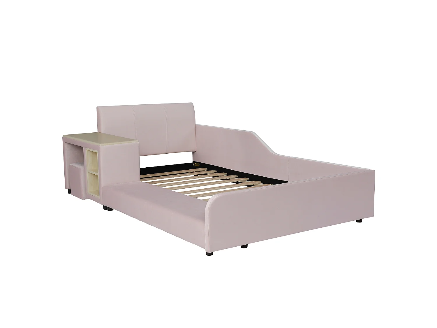 Lit enfant 90x200 cm avec bureau et tabouret - Lit simple en velours rose