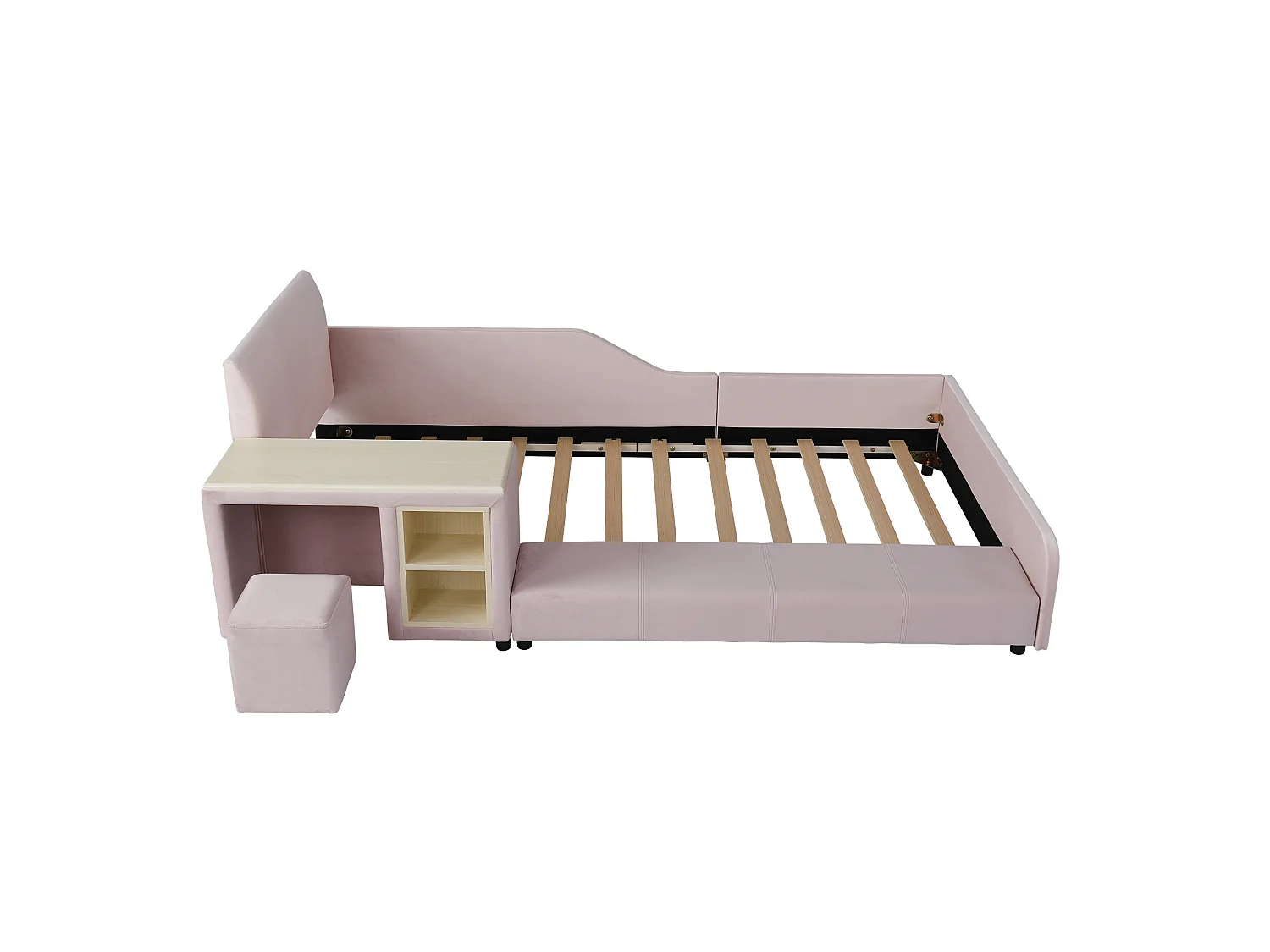 Lit enfant 90x200 cm avec bureau et tabouret - Lit simple en velours rose