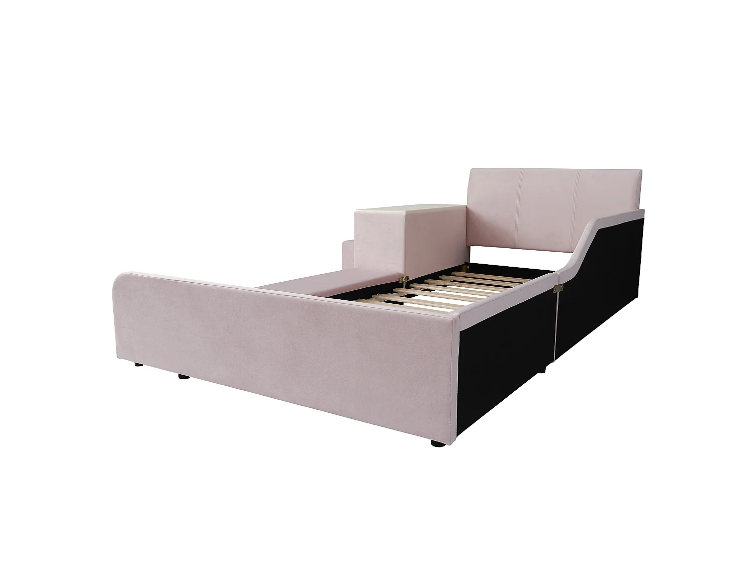 Lit enfant 90x200 cm avec bureau et tabouret - Lit simple en velours rose
