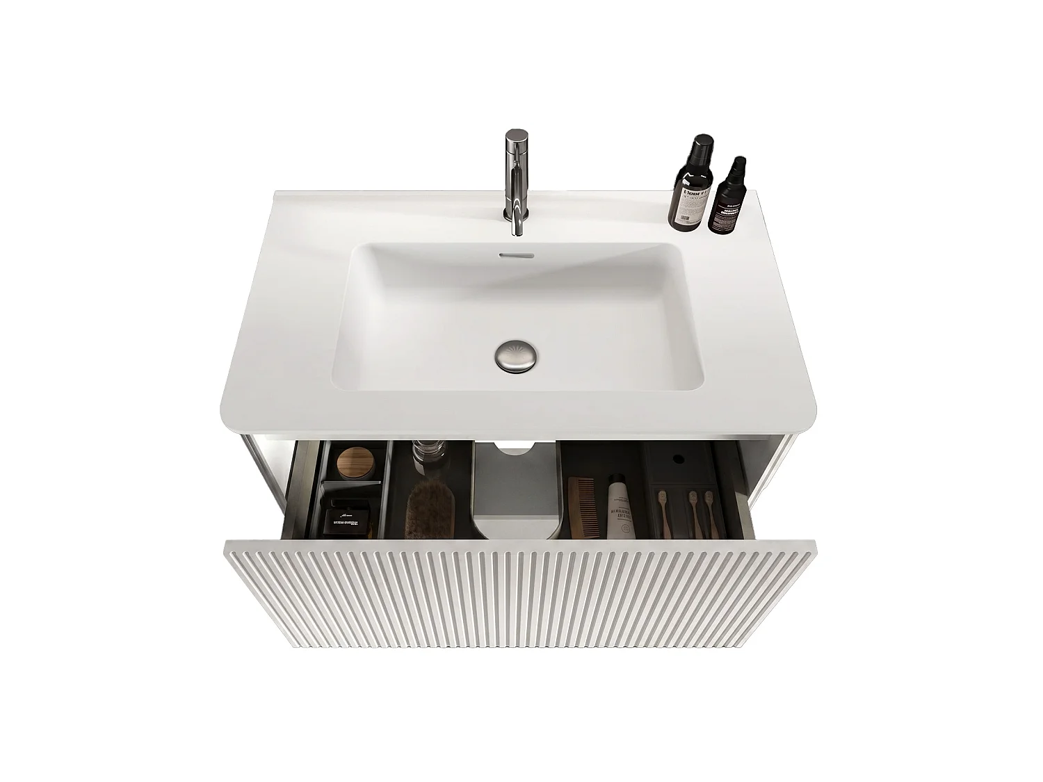 Mobile bagno sospeso (81 cm) con lavabo a incasso e cassetto – Bianco