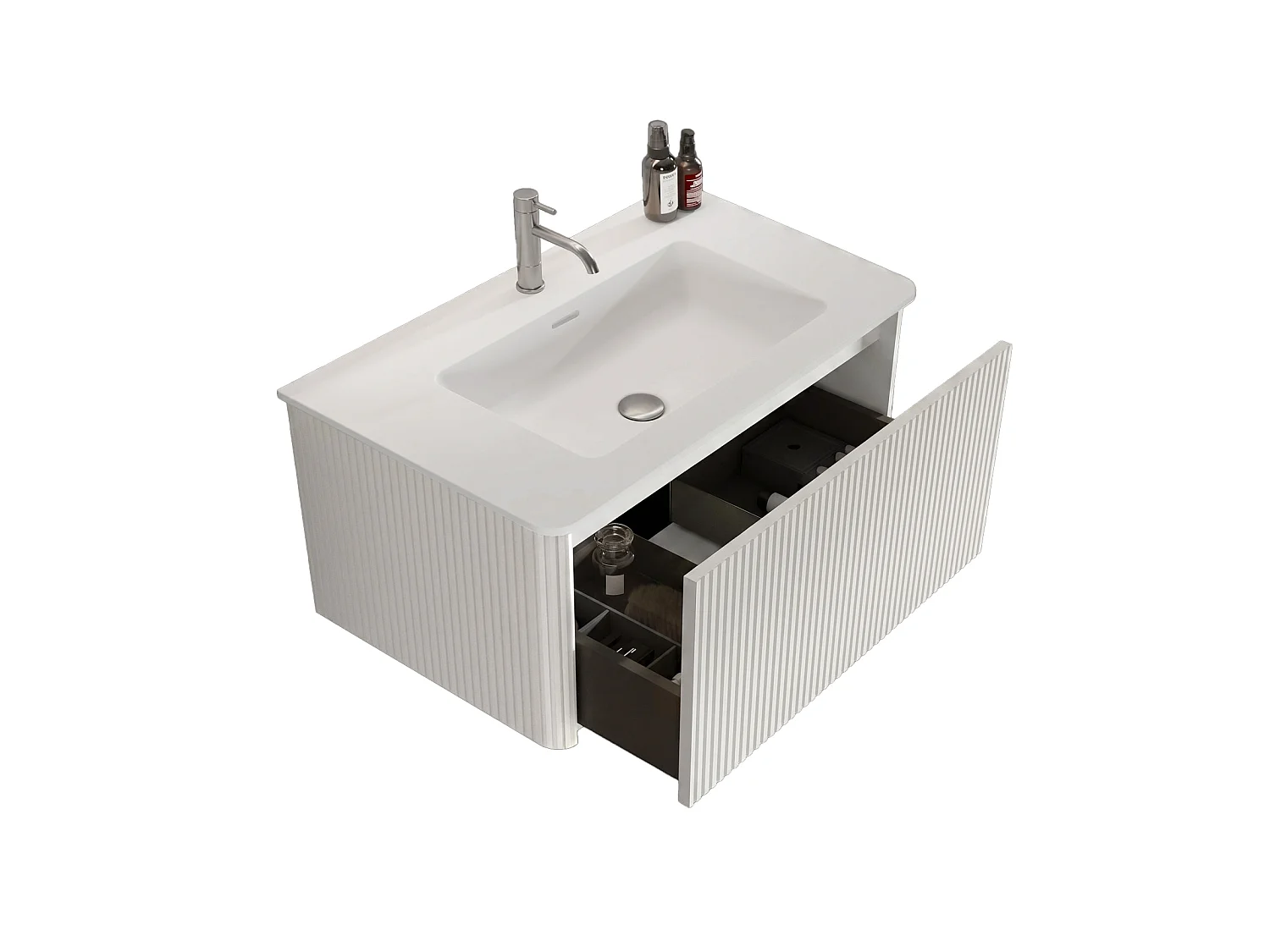 Mobile bagno sospeso (81 cm) con lavabo a incasso e cassetto – Bianco