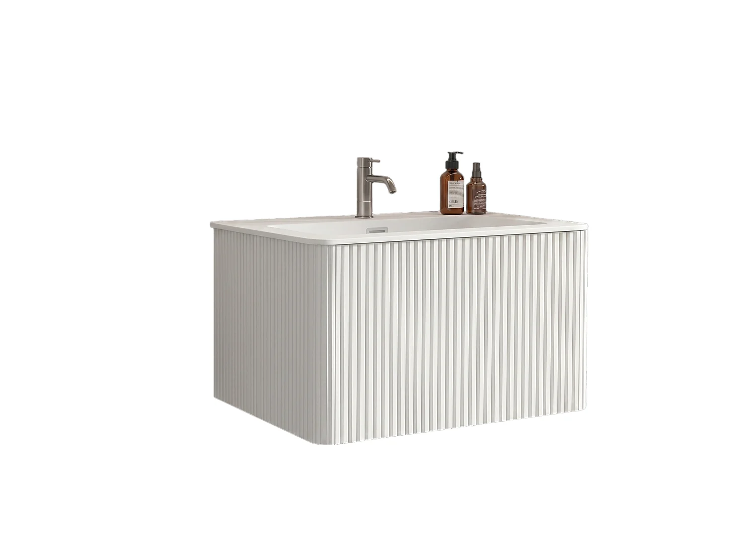 Mobile bagno sospeso (81 cm) con lavabo a incasso e cassetto – Bianco