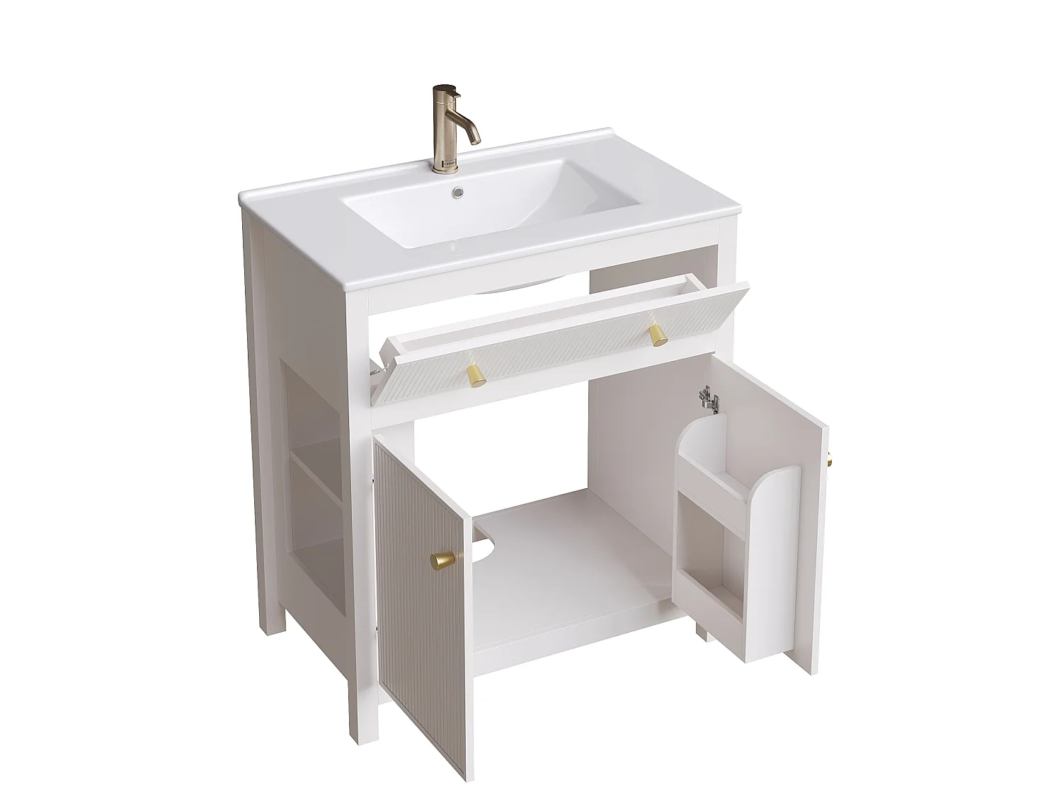 Badkamermeubel met keramische wastafel - 81 cm - Wit
