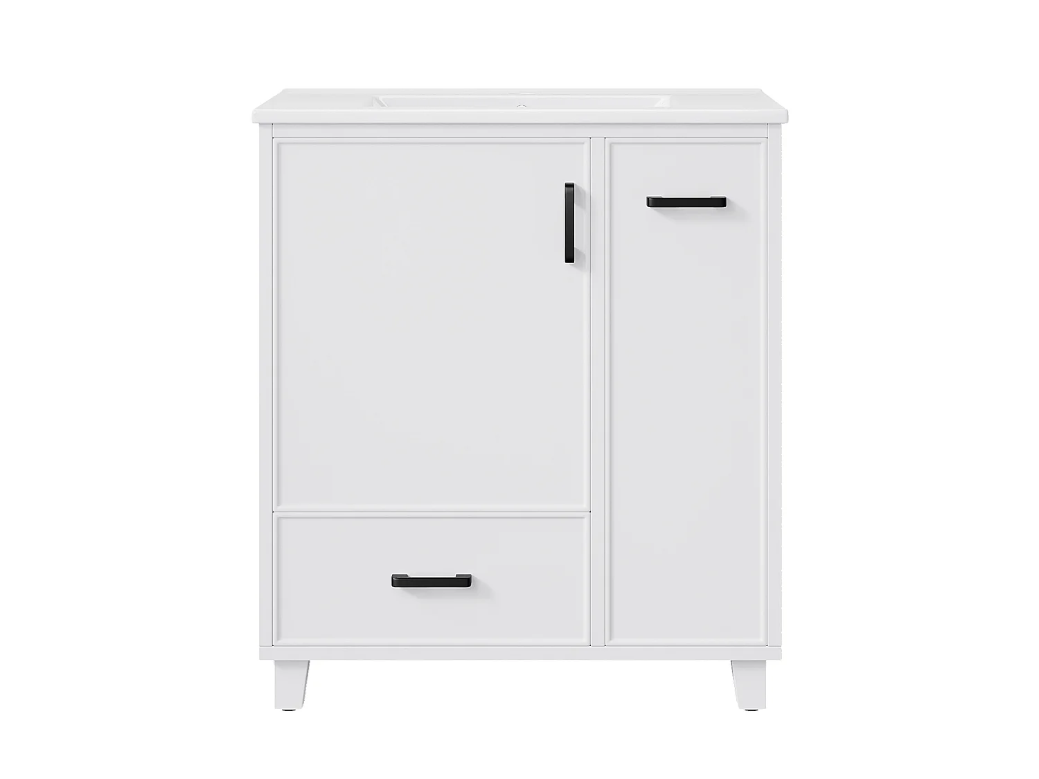 Mobiletto da bagno autoportante, larghezza 76,5 cm, con lavabo integrato - Bianco