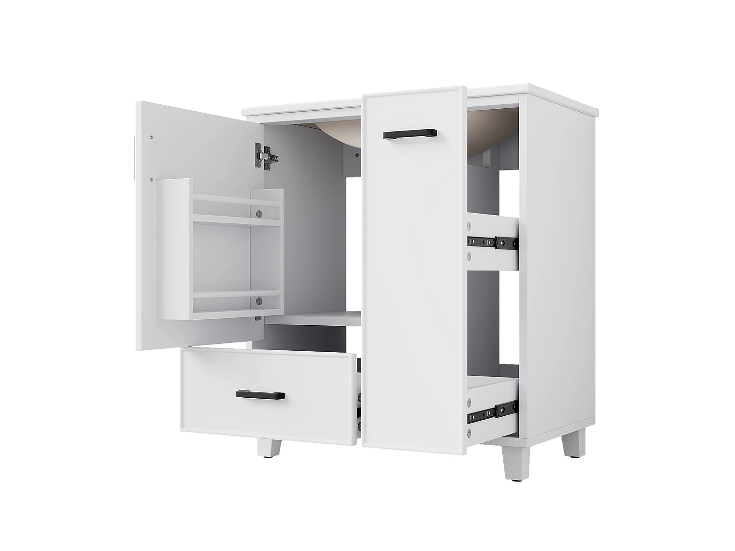 Mobiletto da bagno autoportante, larghezza 76,5 cm, con lavabo integrato - Bianco