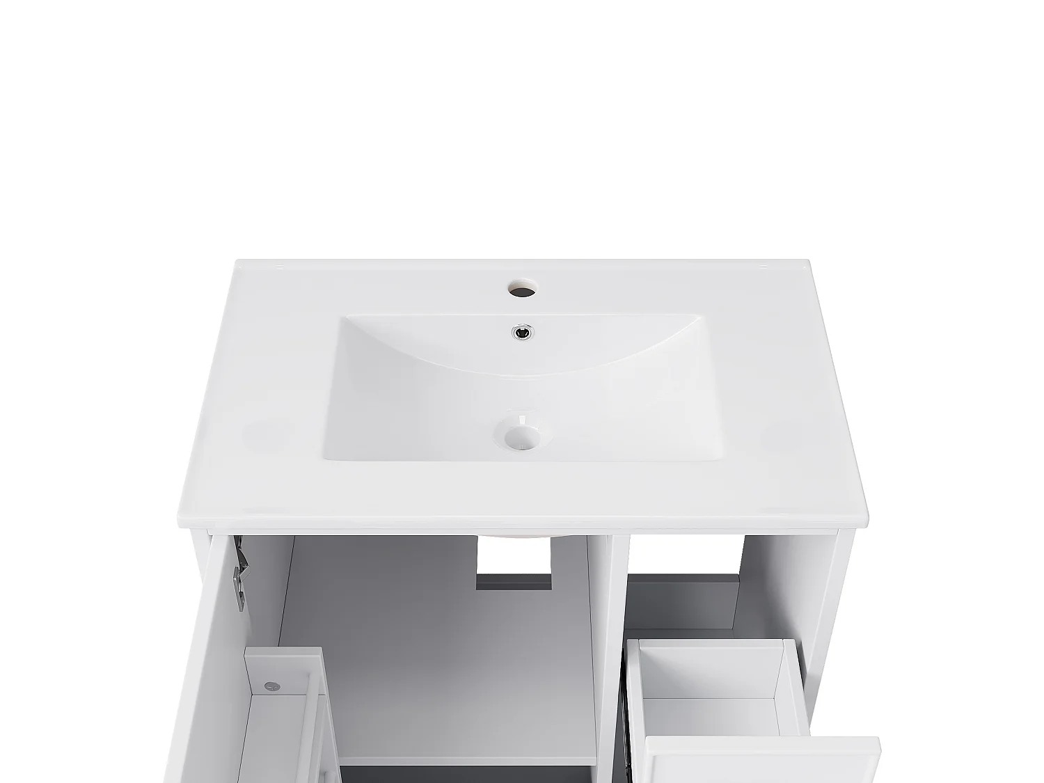 Mobiletto da bagno autoportante, larghezza 76,5 cm, con lavabo integrato - Bianco