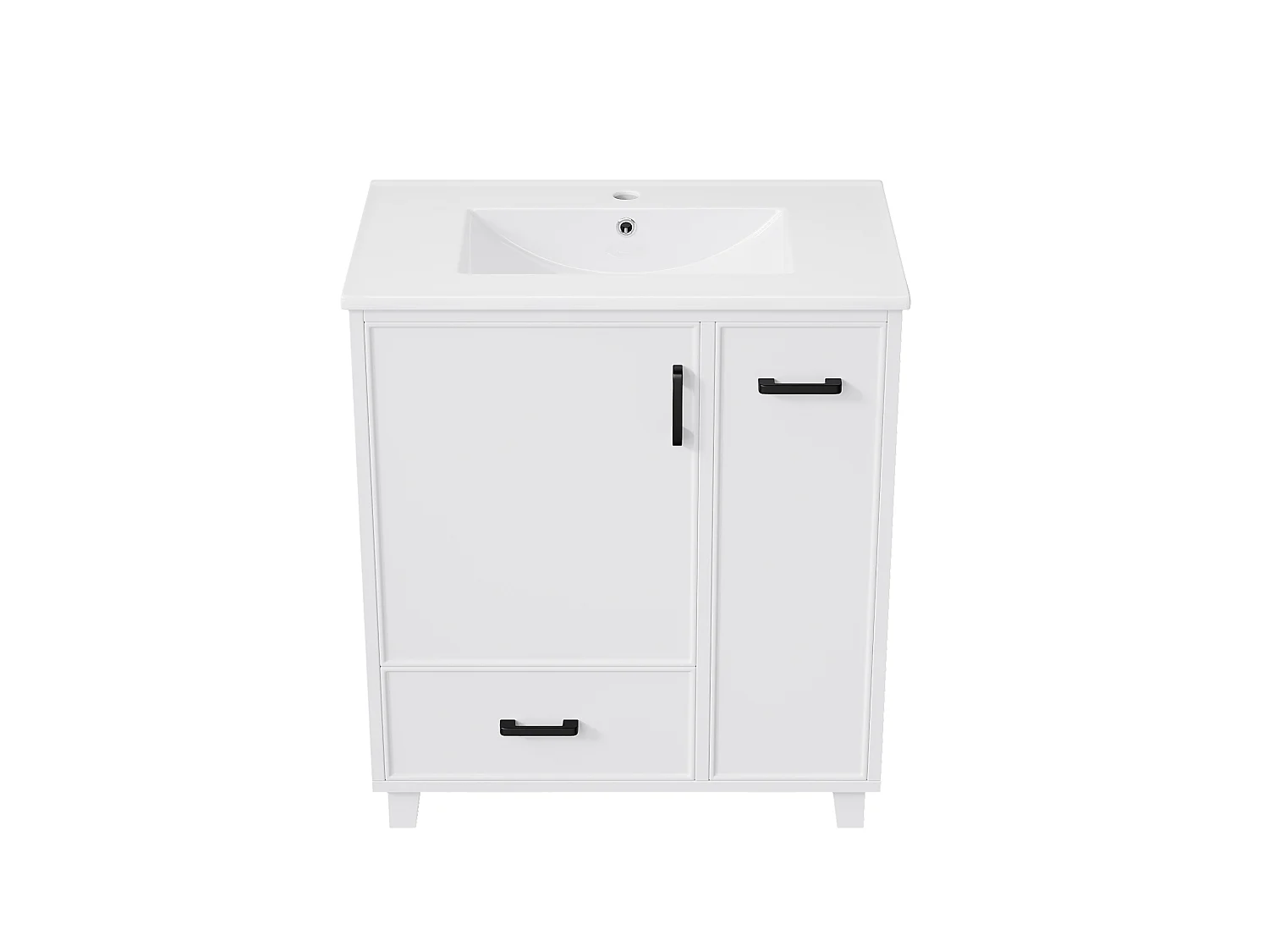Mobiletto da bagno autoportante, larghezza 76,5 cm, con lavabo integrato - Bianco