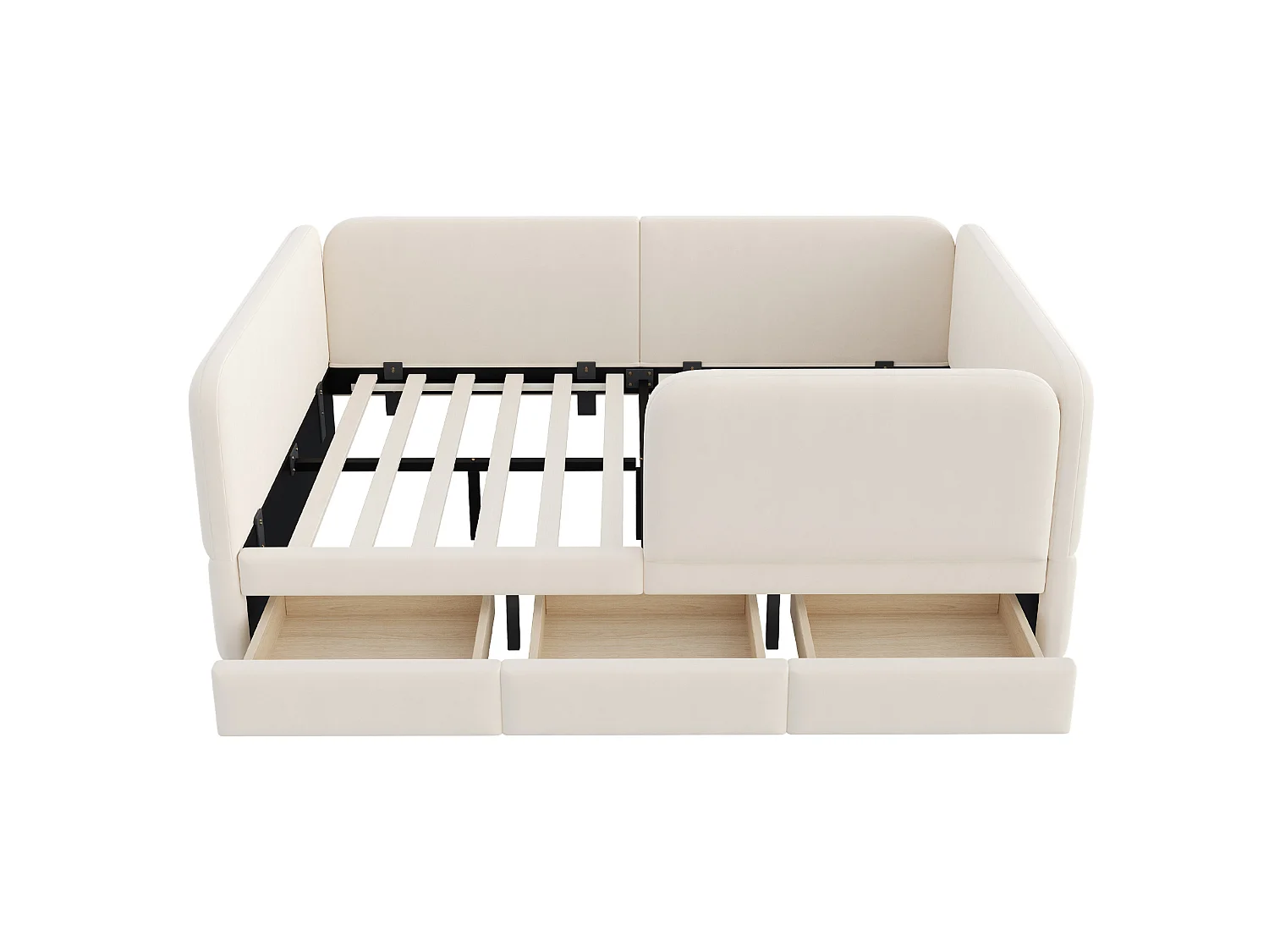 Lit enfant 140 x 200 cm en velours avec barrière de sécurité enveloppante -Beige