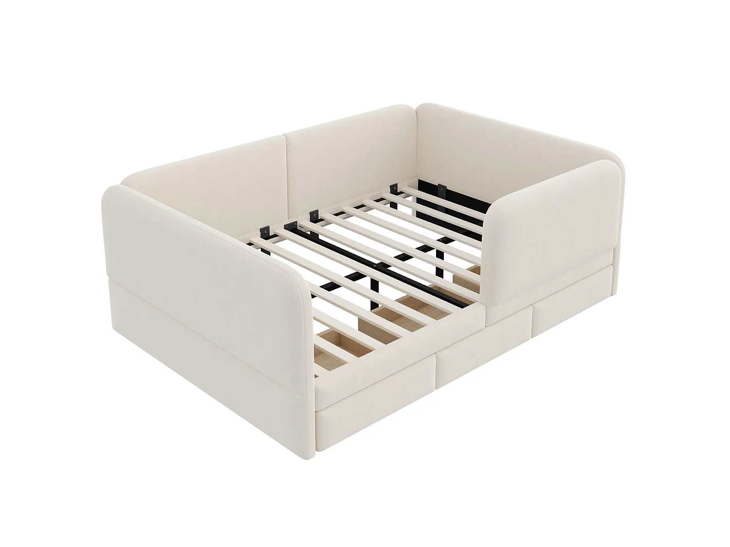 Lit enfant 140 x 200 cm en velours avec barrière de sécurité enveloppante -Beige