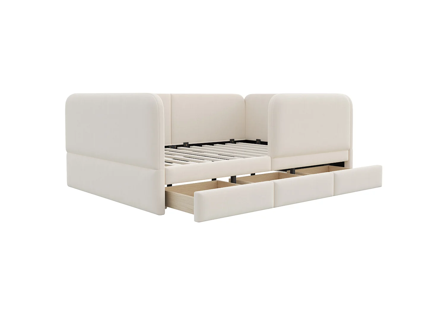 Lit enfant 140 x 200 cm en velours avec barrière de sécurité enveloppante -Beige