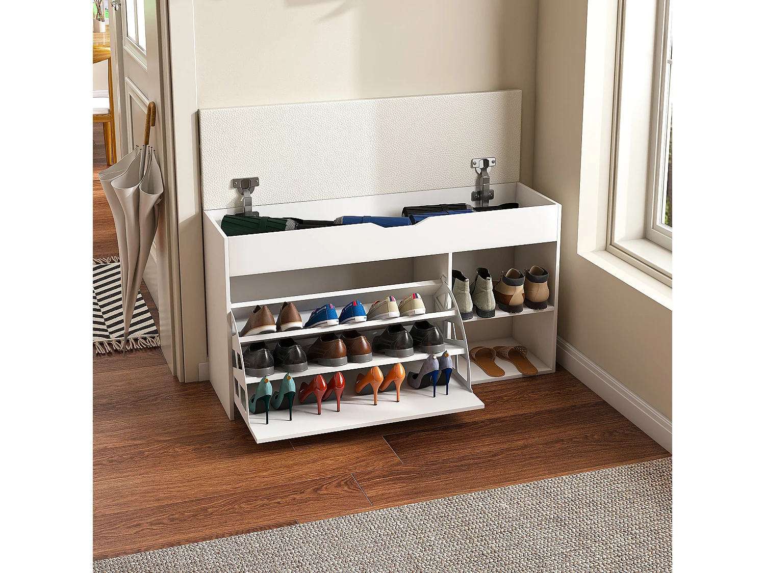 Schoenenkast 100x30x52 cm met opbergruimte - Wit