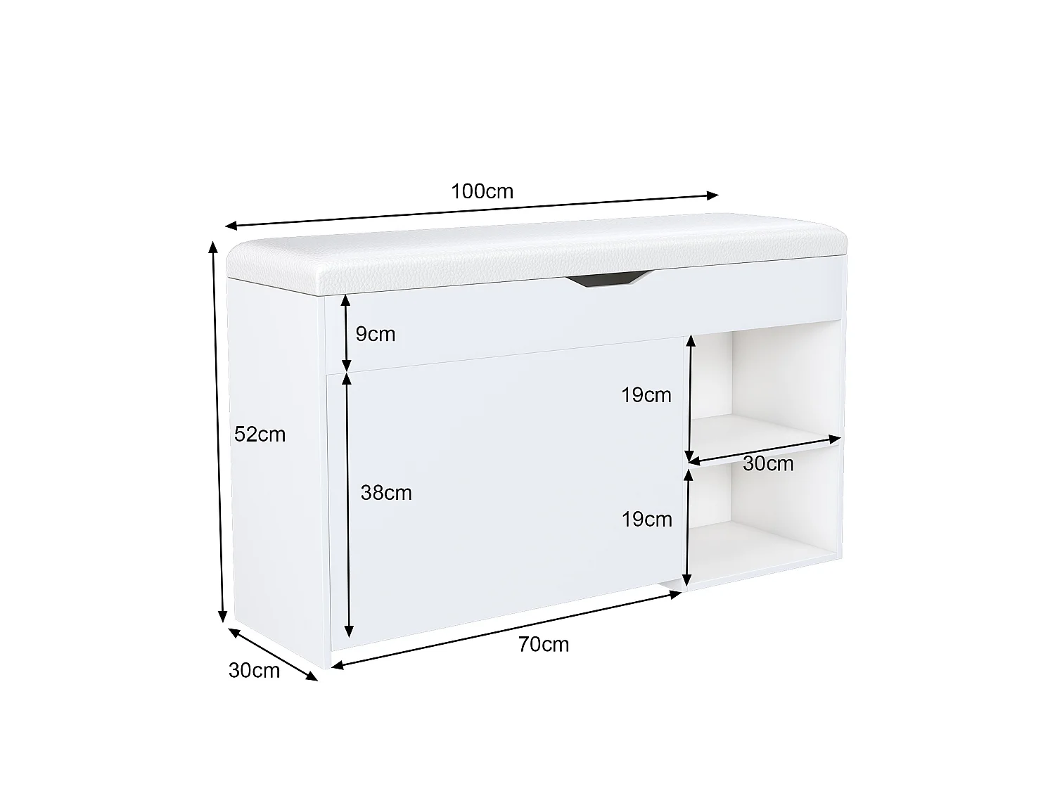 Schoenenkast 100x30x52 cm met opbergruimte - Wit