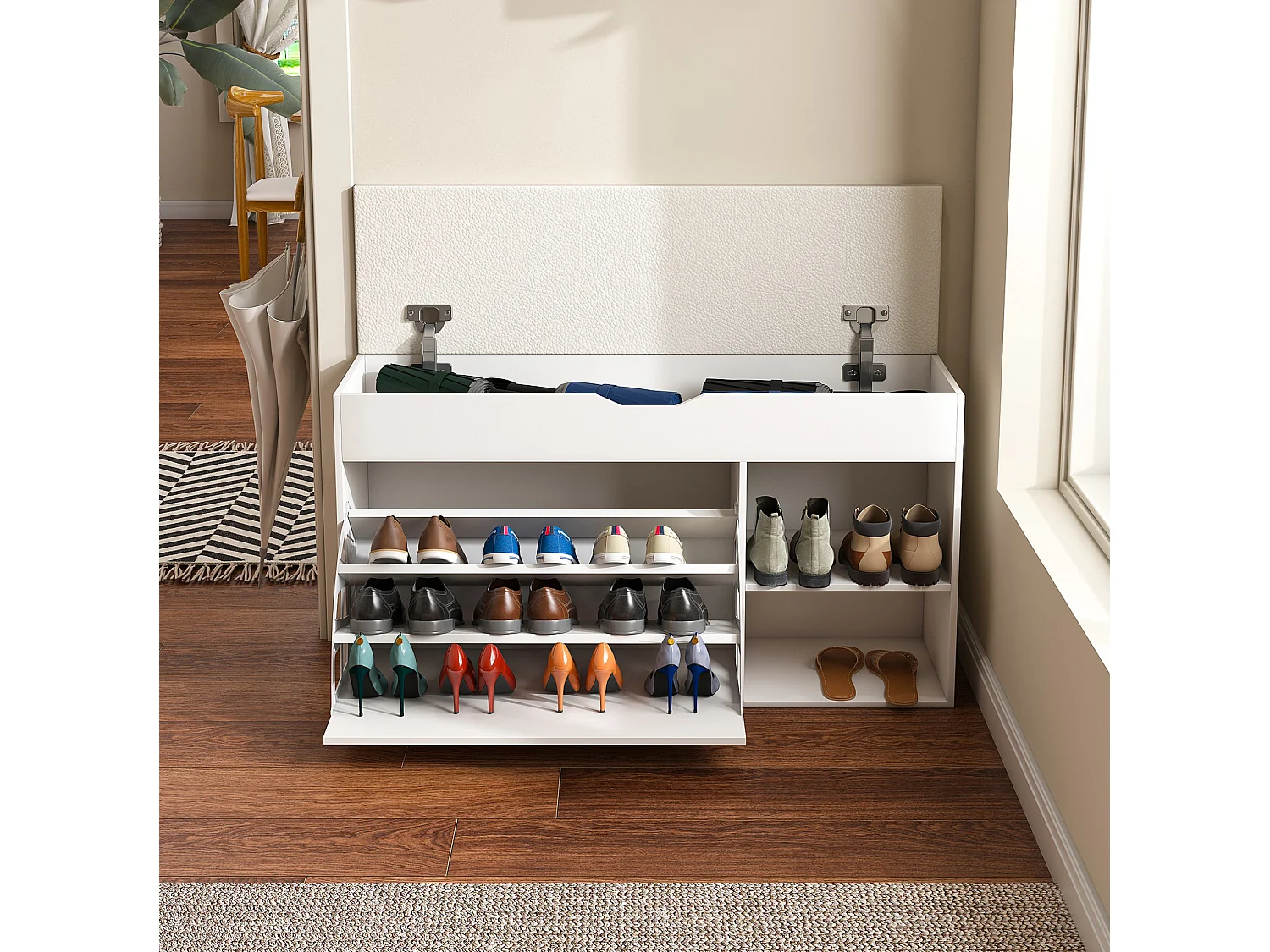 Schoenenkast 100x30x52 cm met opbergruimte - Wit