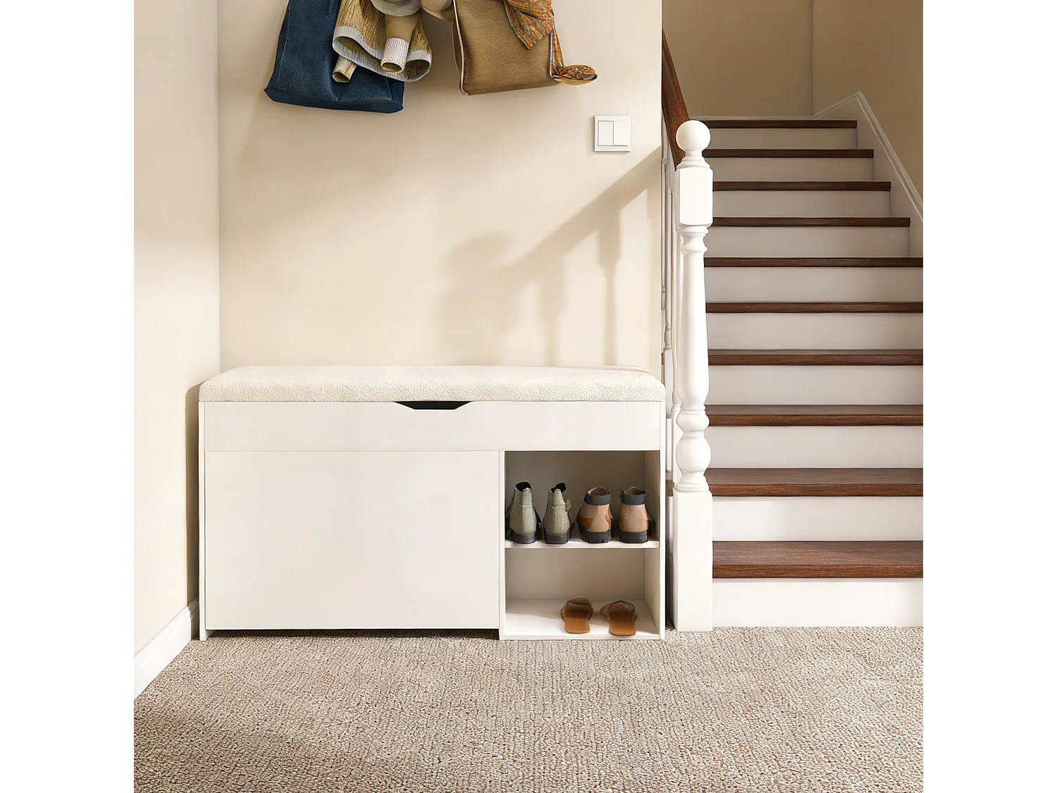 Schoenenkast 100x30x52 cm met opbergruimte - Wit