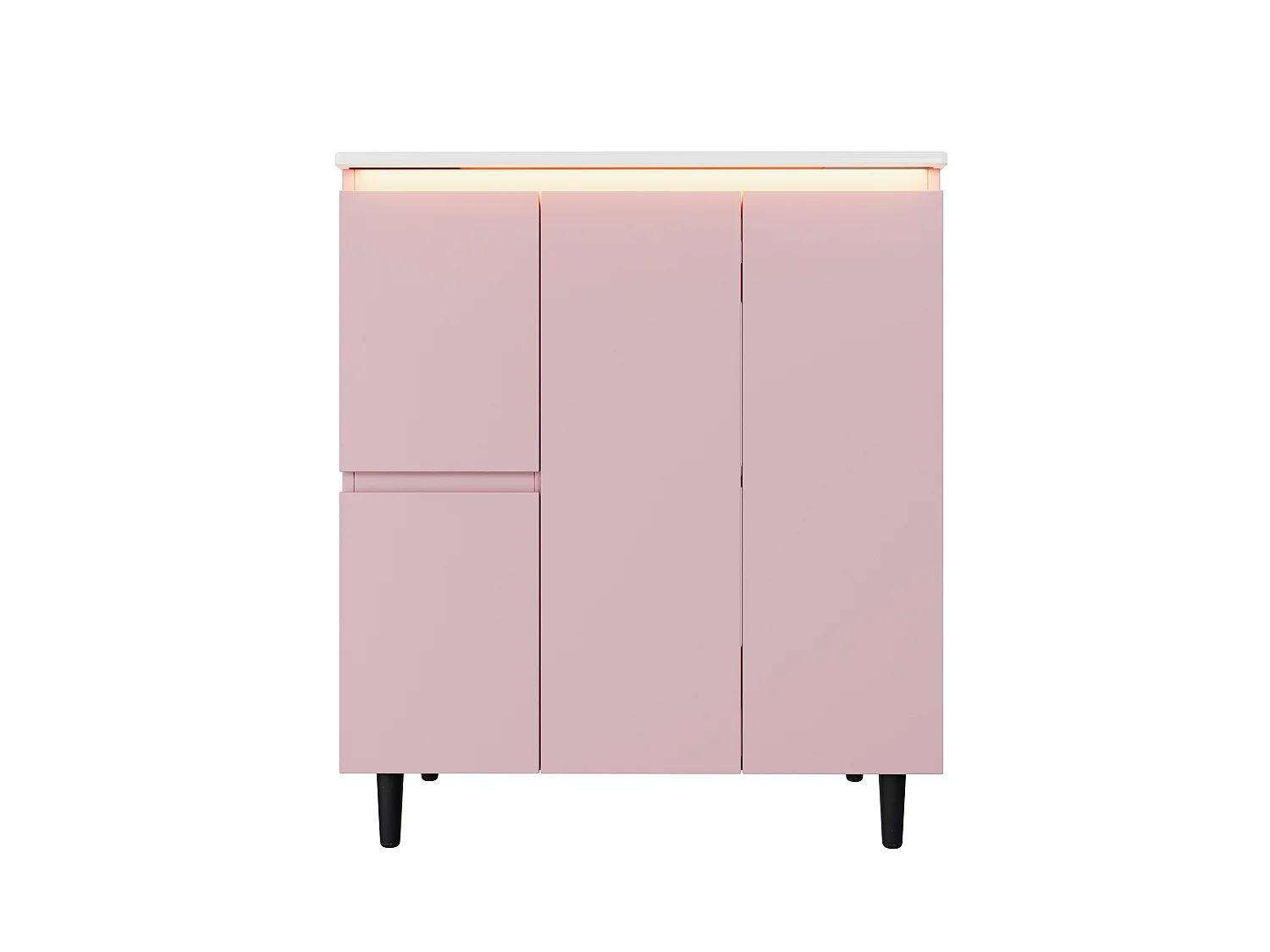 Meuble de salle de bain sur pieds avec vasque à encastrer - 2 tiroirs et LED - Rose