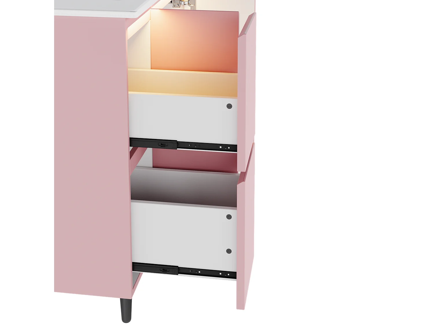 Meuble de salle de bain sur pieds avec vasque à encastrer - 2 tiroirs et LED - Rose