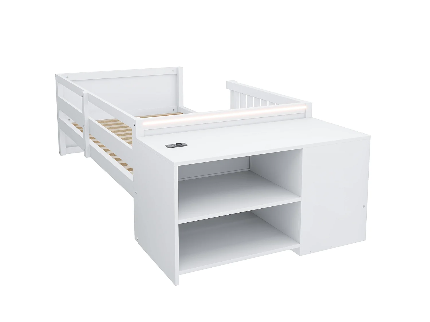 Lit enfant 90 x 200 cm avec prise, LED et 4 tiroir - Blanc