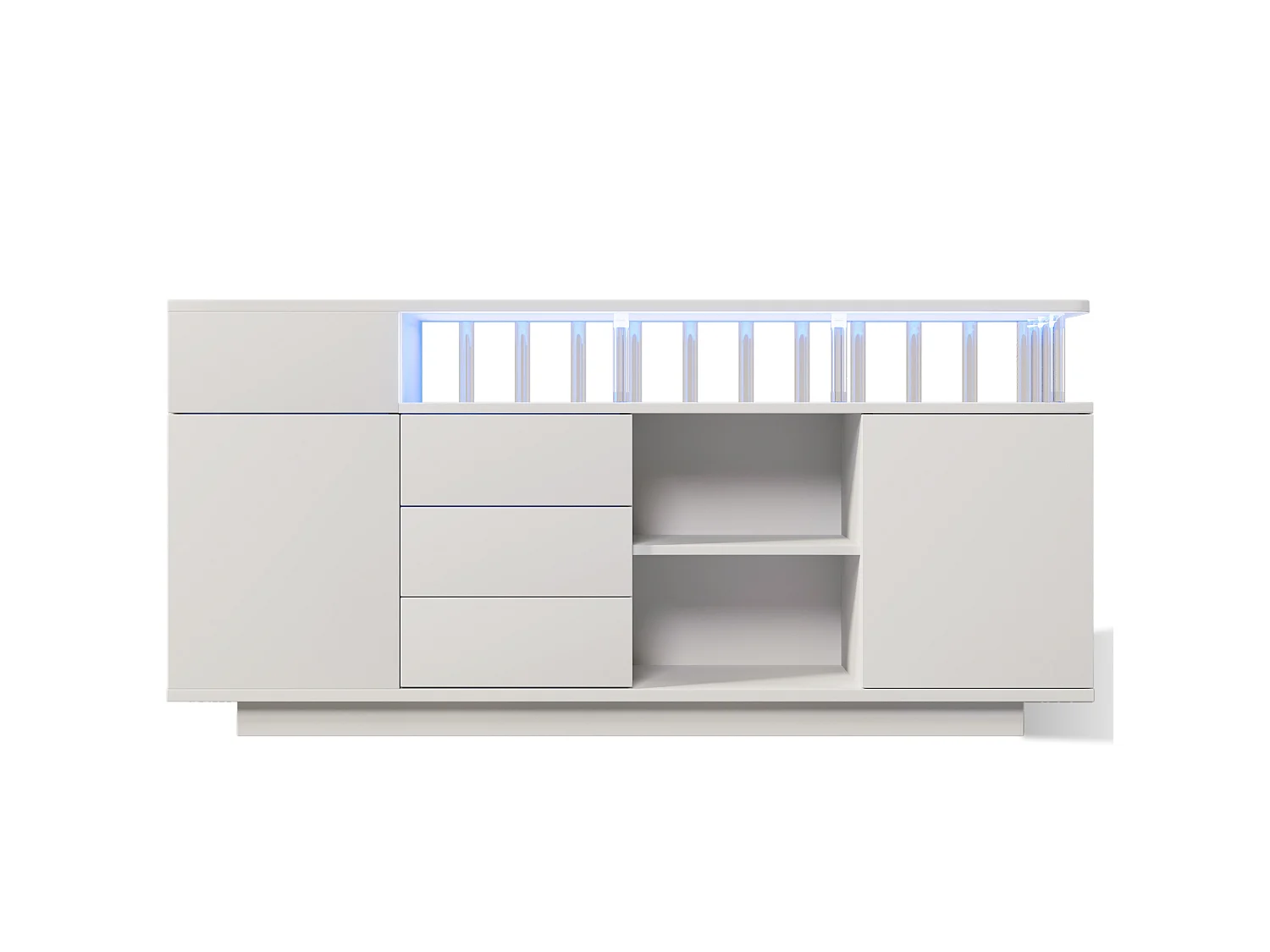 Credenza bianca 160x40x75 cm con illuminazione a LED, 4 cassetti e 2 ante