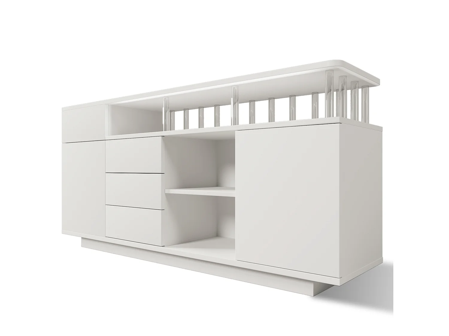 Credenza bianca 160x40x75 cm con illuminazione a LED, 4 cassetti e 2 ante