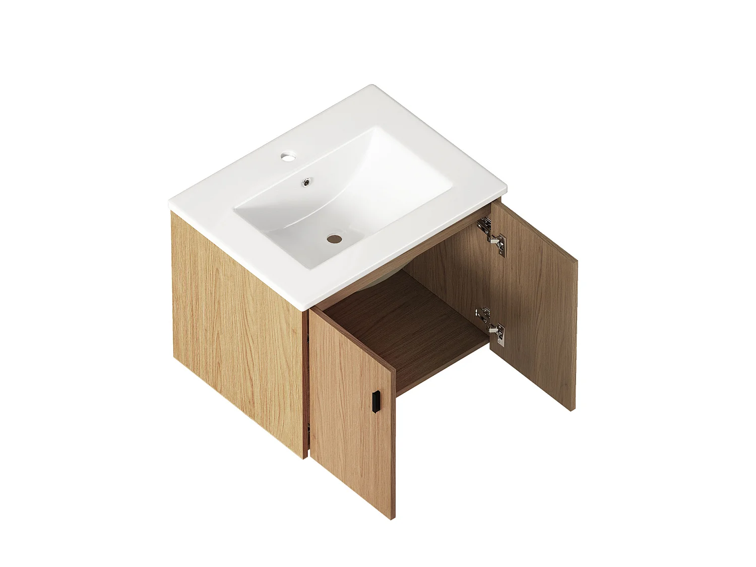 Meuble de salle de bain suspendu 60.8 cm avec vasque en céramique - Couleur bois
