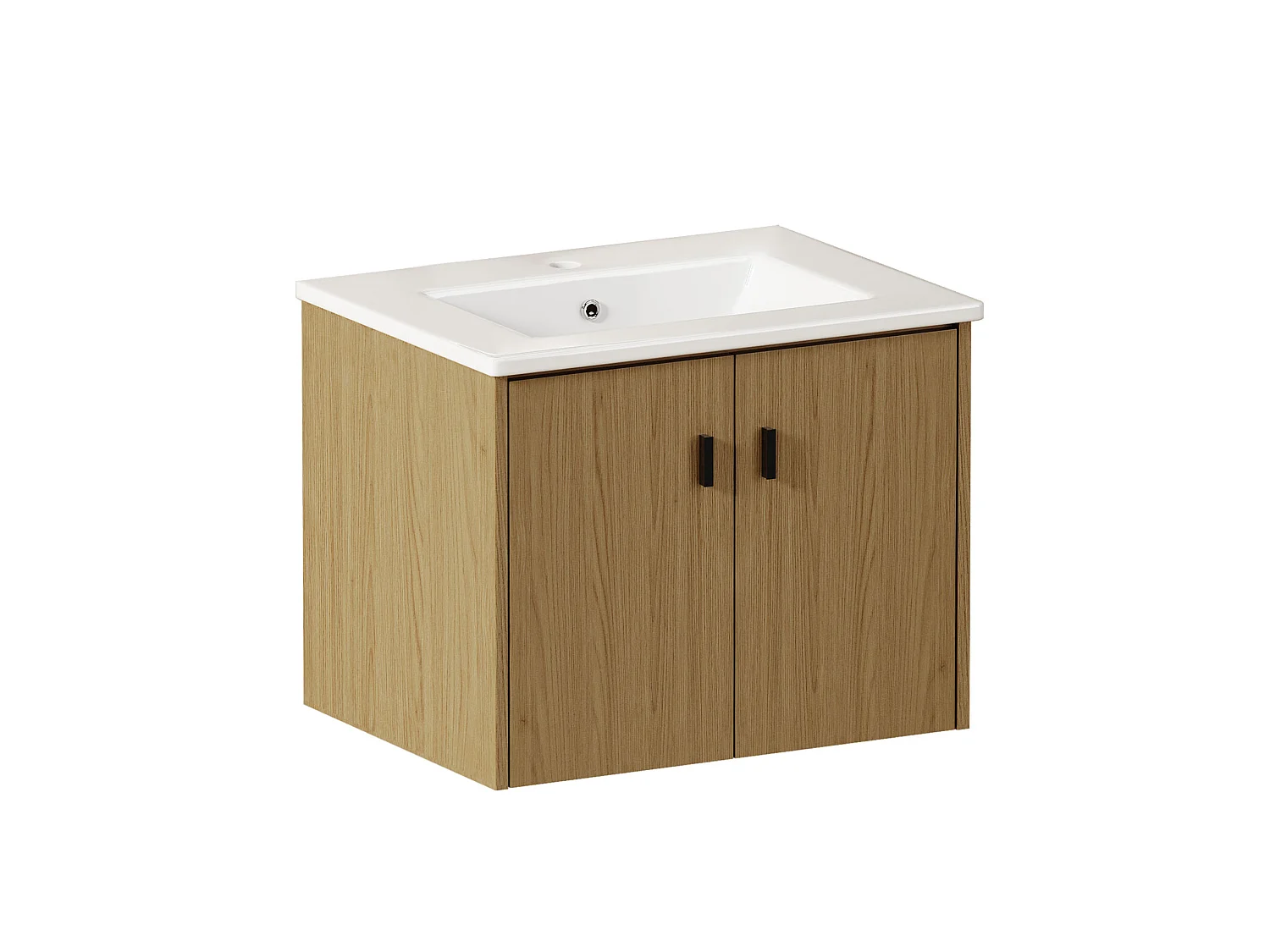 Meuble de salle de bain suspendu 60.8 cm avec vasque en céramique - Couleur bois