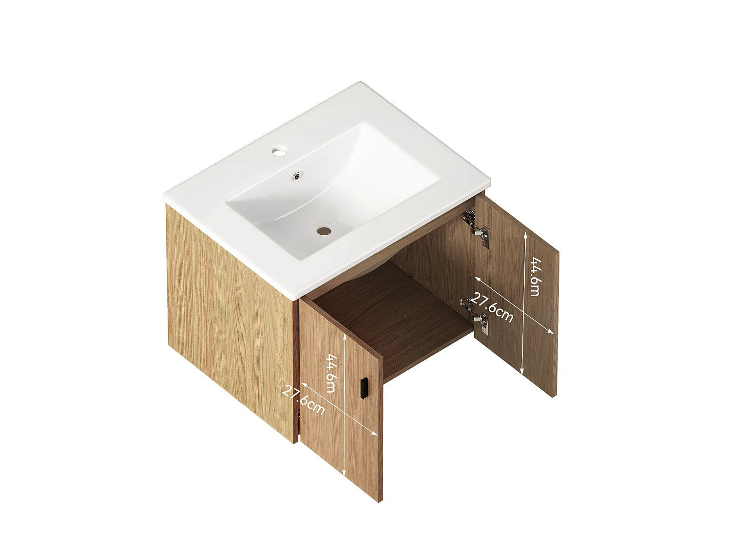 Meuble de salle de bain suspendu 60.8 cm avec vasque en céramique - Couleur bois