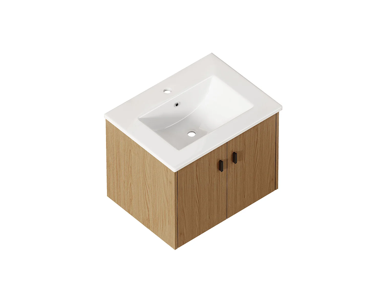 Meuble de salle de bain suspendu 60.8 cm avec vasque en céramique - Couleur bois