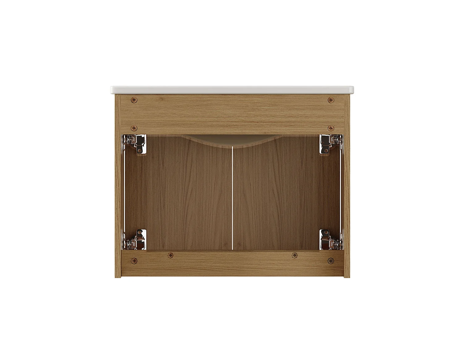 Meuble de salle de bain suspendu 60.8 cm avec vasque en céramique - Couleur bois